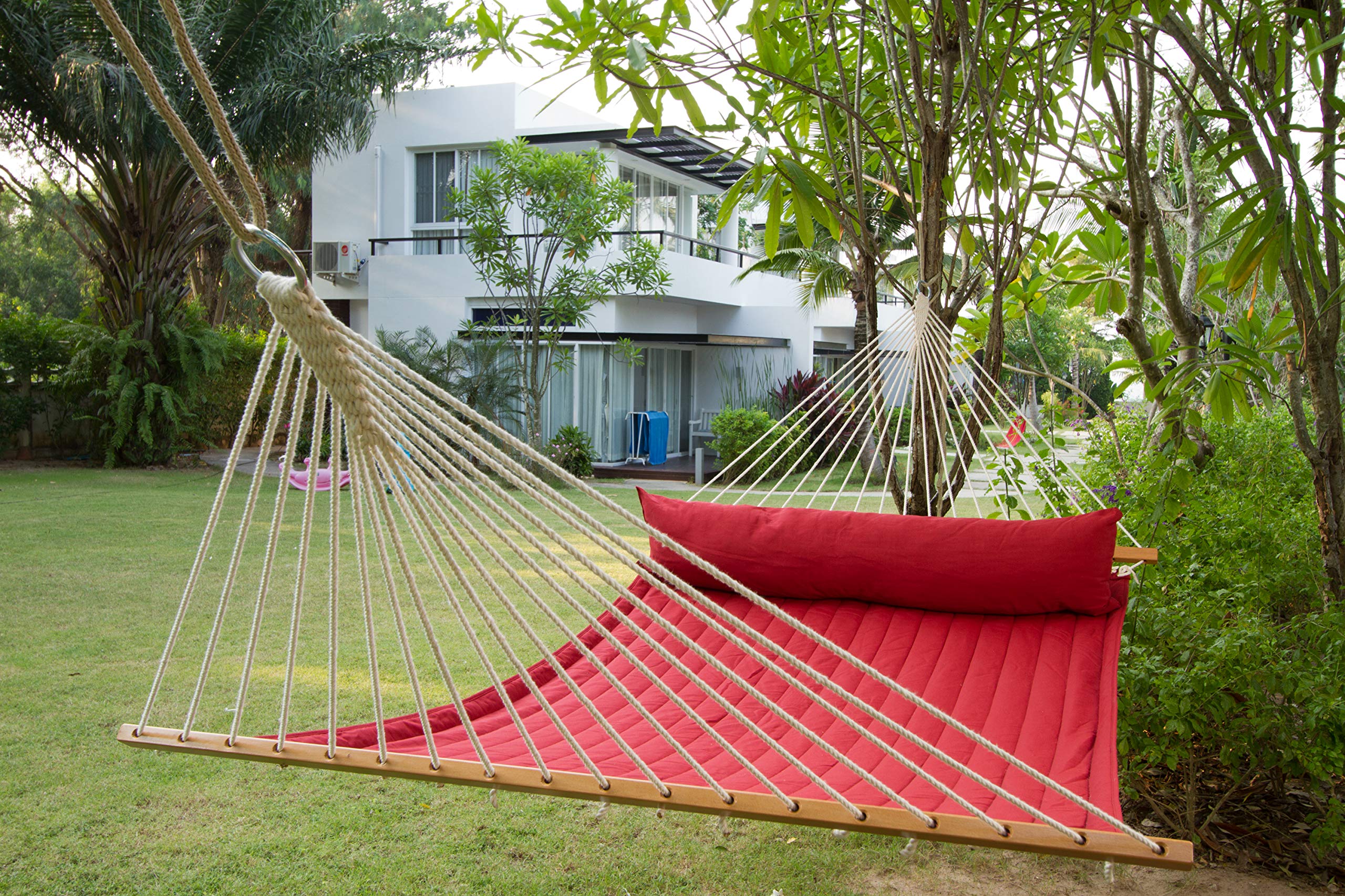 LA SIESTA Alabama Red Pepper - King Size Quilted Spreader Bar Hammock for Outdoor Relaxation, Backyard Lounging & Patio Comfort