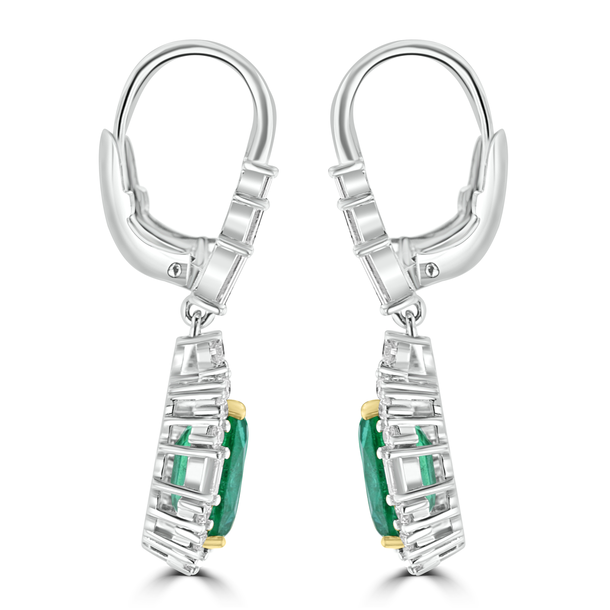 18KT White Gold 5.19 CTW Emerald & 1.50 CTW Diamond Halo Drop Earrings for Women - Luxury Dangle Earrings for Weddings, Parties & Special Occasions