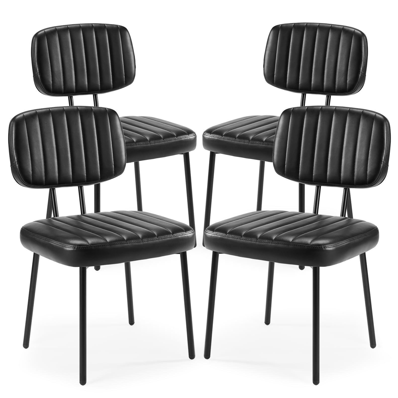 Sweetcrispy Mid Century Modern Dining Chairs Set of 4 - Upholstered Faux Leather Seat & Metal Legs Accent Chairs for Kitchen, Dining Room, Living Room - Black - Perfect for Modern Home Decor, Dinner Parties & Cozy Gatherings