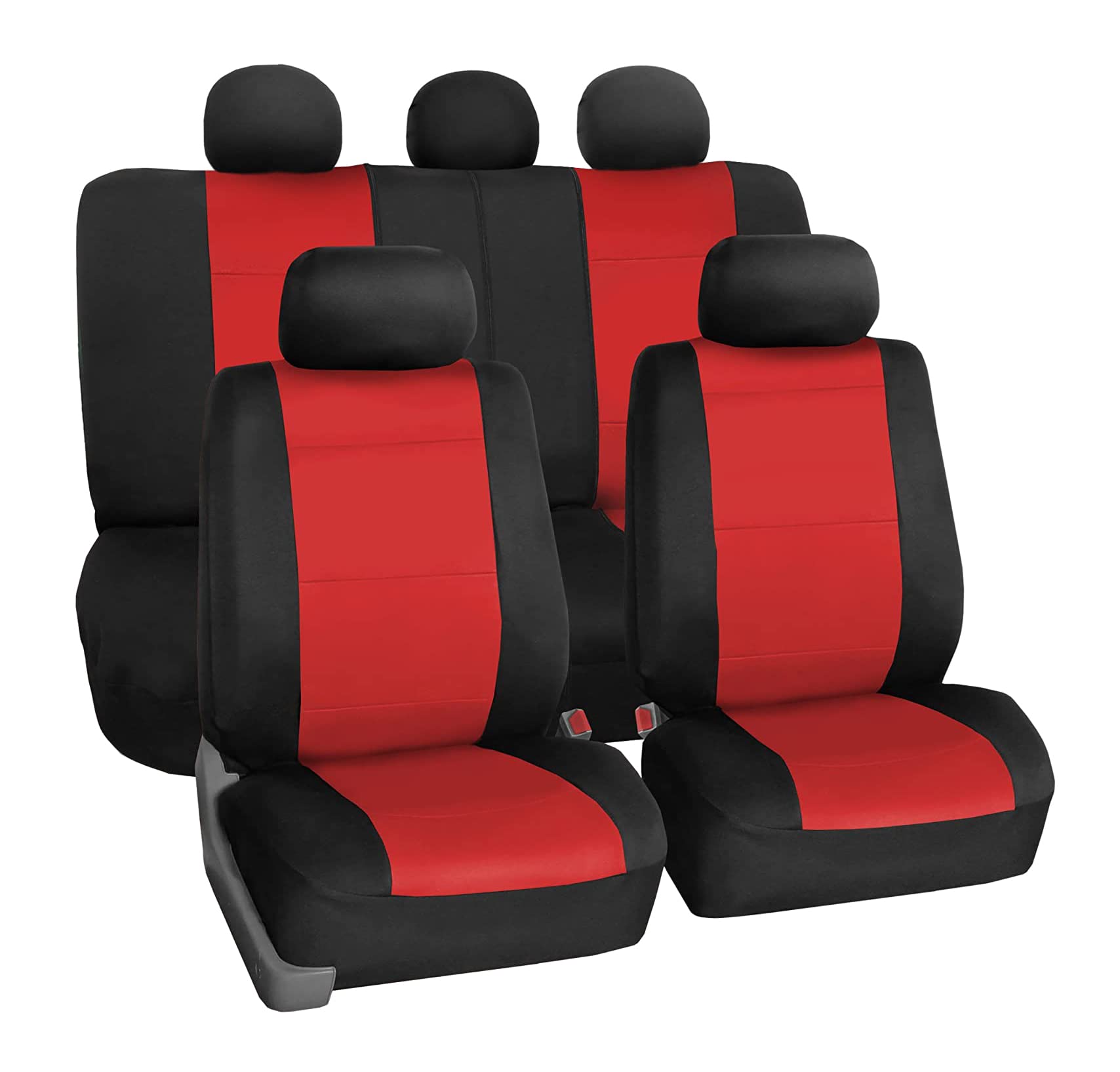 Premium FH Group Neoprene Car Seat Covers Full Set - Universal Fit for SUV, Sedan, Truck | Airbag Compatible, Low Back Front & Split Bench Rear Seat Covers | Machine Washable, Durable & Stylish Red Design | Perfect for Daily Commute, Road Trips & Family Travel