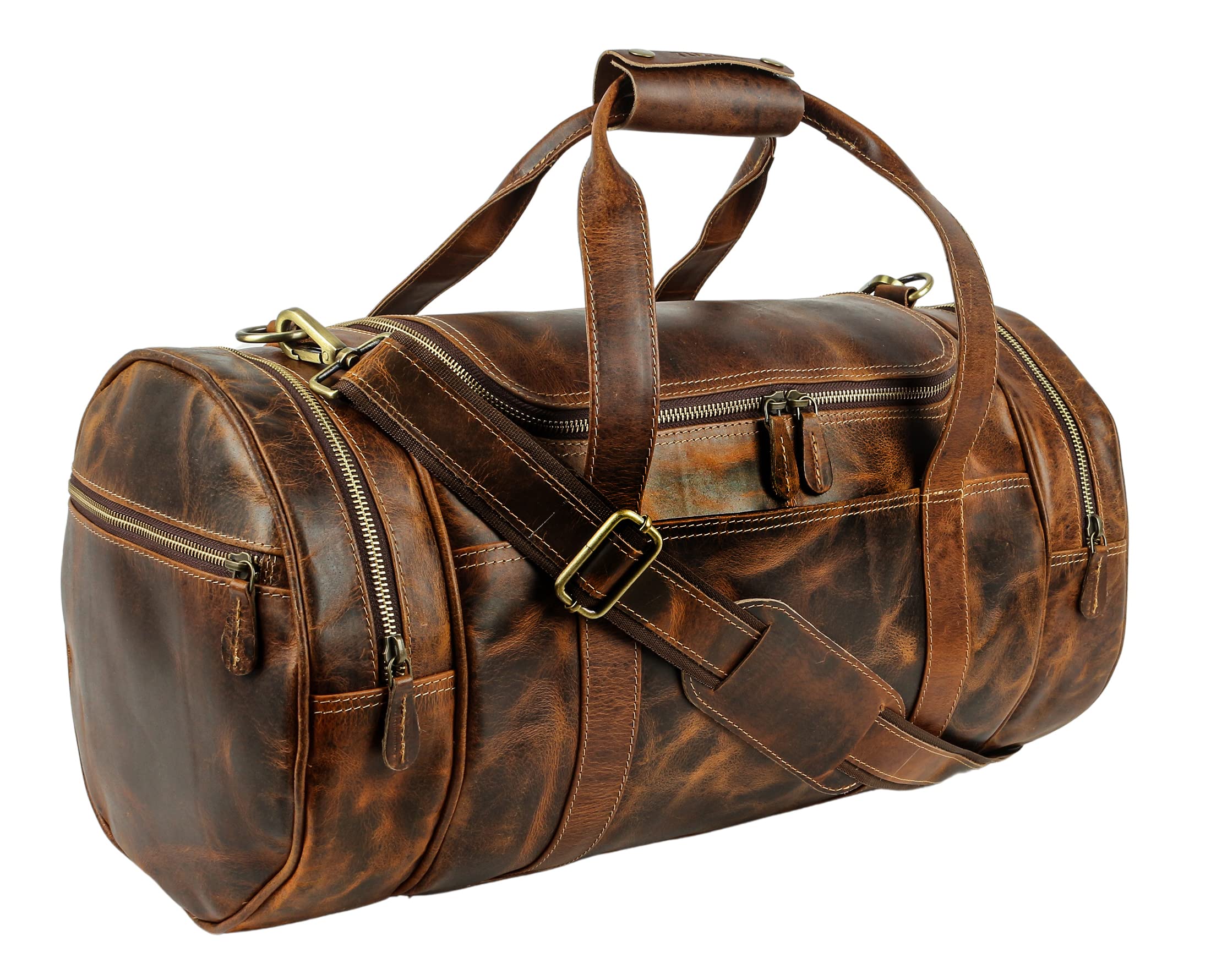 Tuzech 20-Inch Large Leather Duffel Bag - Travel, Gym & Airplane Approved Carry-On Luggage for Men & Women - Perfect for Weekend Trips, Business Travel & Sports Gear Storage