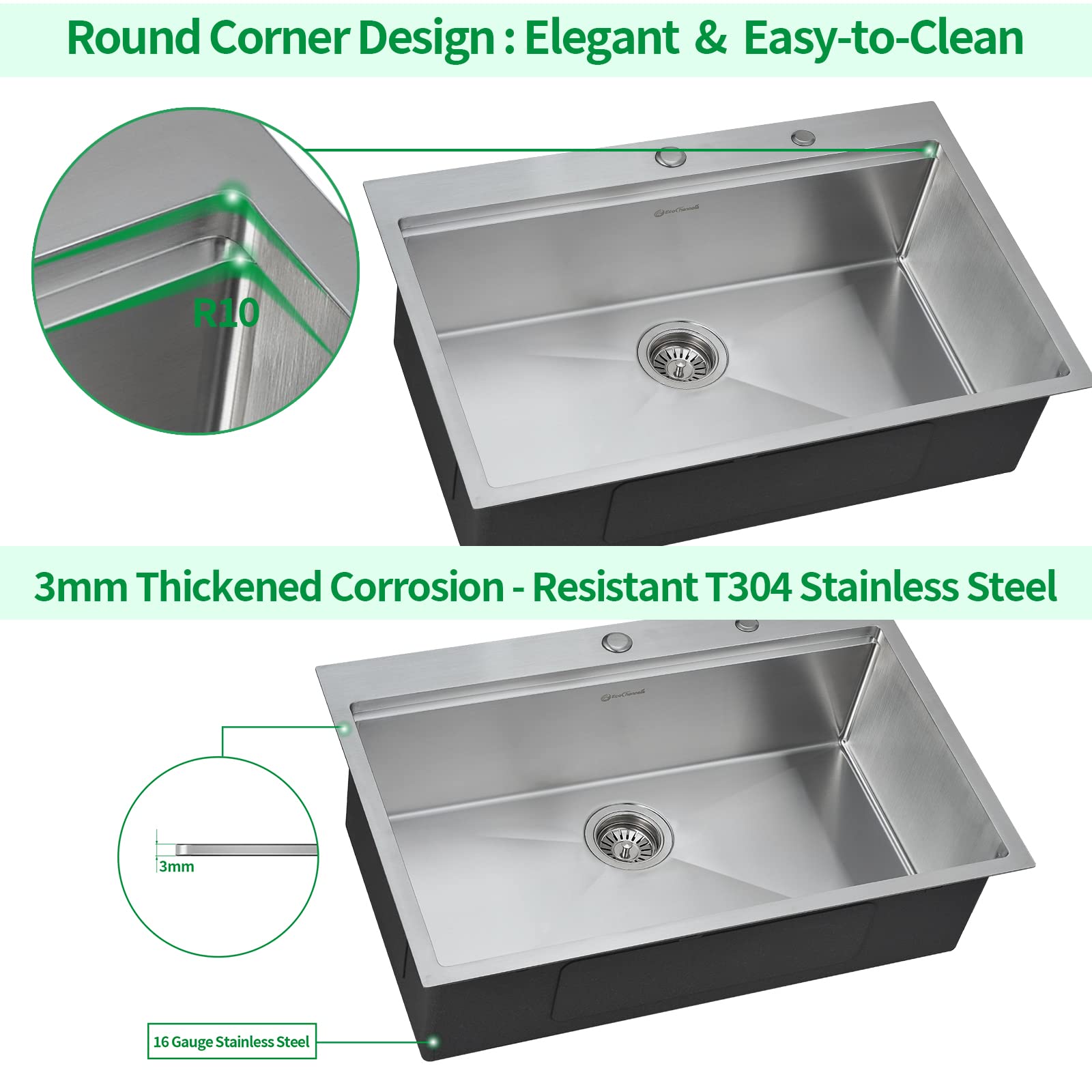 33 x 22 Inch Drop-in Stainless Steel Kitchen Sink - 16 Gauge Single Bowl Workstation with Cutting Board | Perfect for Food Prep, Dishwashing & Small Space Kitchens