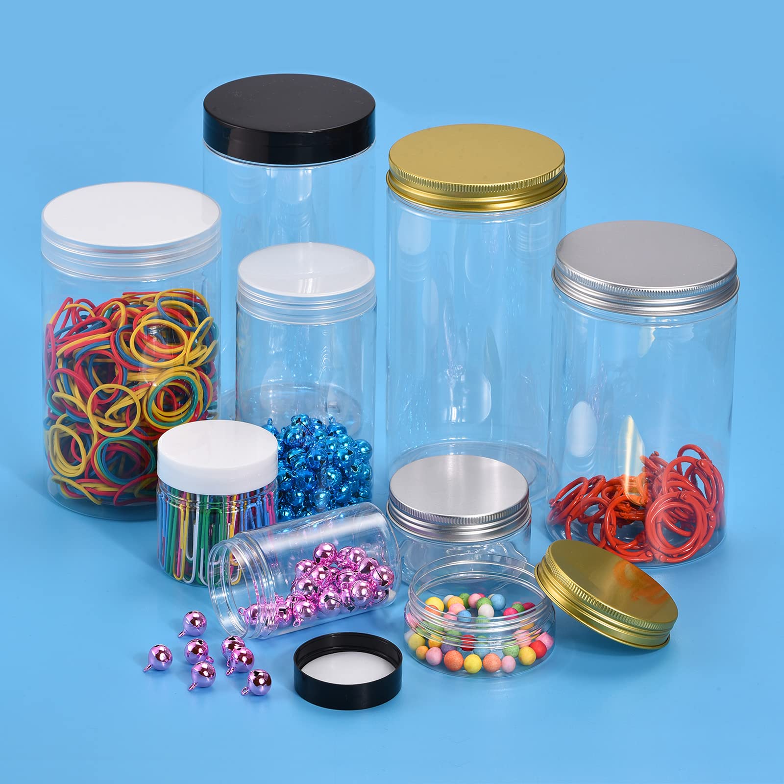 uxcell 5oz/150ml Round Plastic Jars with Transparent Screw Top Lids - 16Pcs Wide-Mouth Clear Empty Containers for Food Storage, Craft Supplies, Spice Organization | Perfect for Kitchen Pantry, DIY Projects & Home Organization