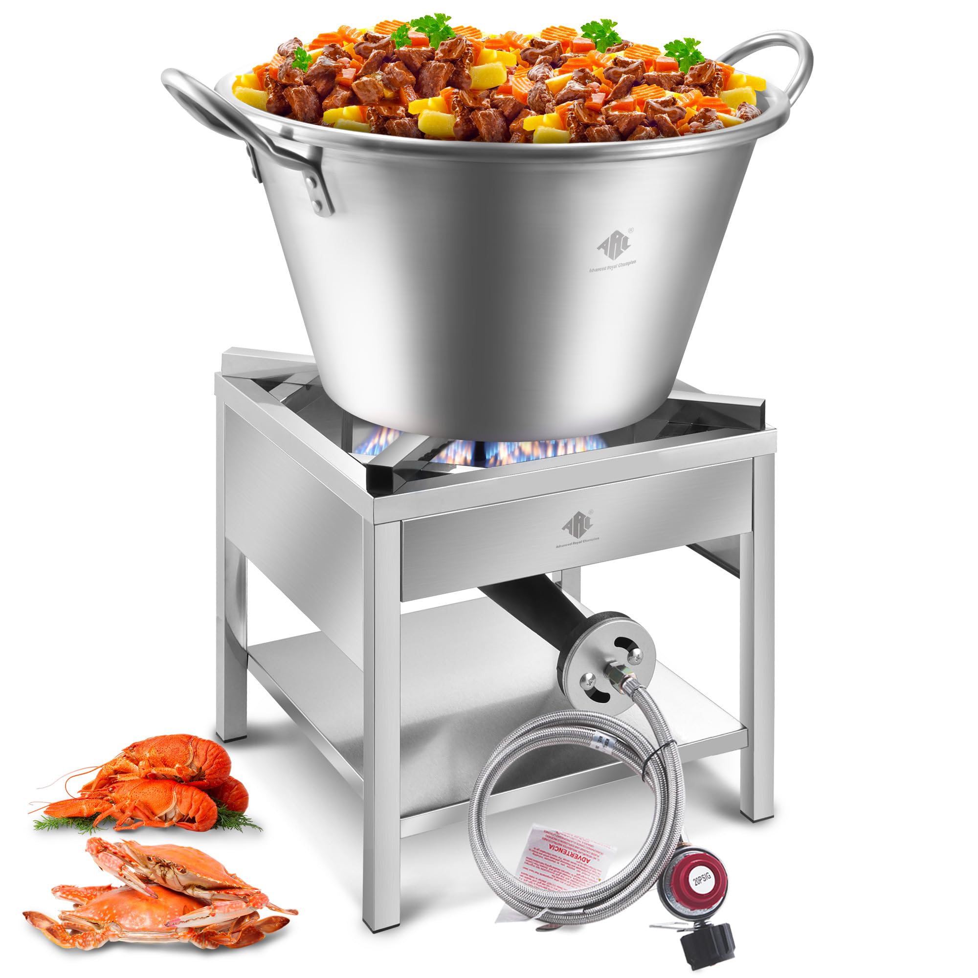 **200,000 BTU Stainless Steel Propane Burner with 41QT Outdoor Wok Set – Heavy Duty 21