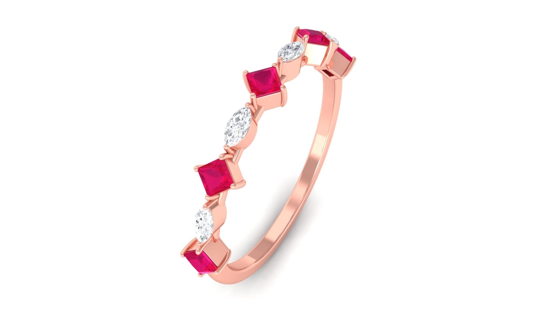 1/4 CT Ruby and Diamond Half Eternity Ring for Women - 14K Solid Gold Wedding Band, Anniversary Gift, Valentine's Day Jewelry, Elegant Stackable Ring for Special Occasions