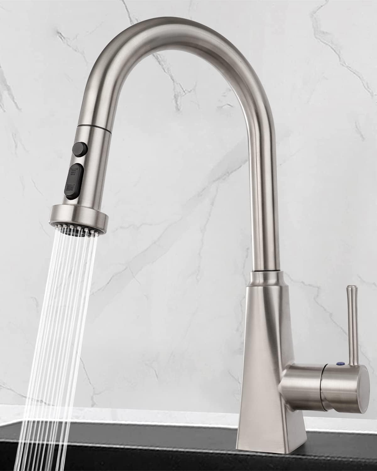 Hibbent Pull Down Kitchen Faucet Spray Head Replacement - 3 Function Sink Faucet Nozzle with 15 Universal Adapters - Fits Moen, Delta, Kohler, American Standard - Brushed Nickel Finish - Ideal for Kitchen Sink Upgrades & DIY Plumbing Repairs
