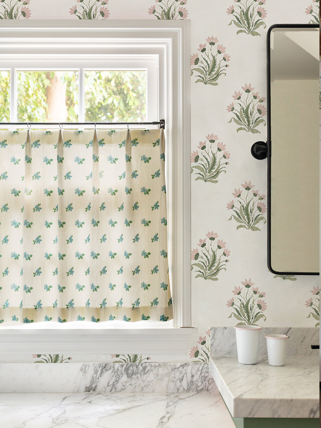 Nathan Turner Hillhouse Block Print Small Wallpaper - Pink & Green Floral Design for Bedroom, Living Room & Nursery Decor