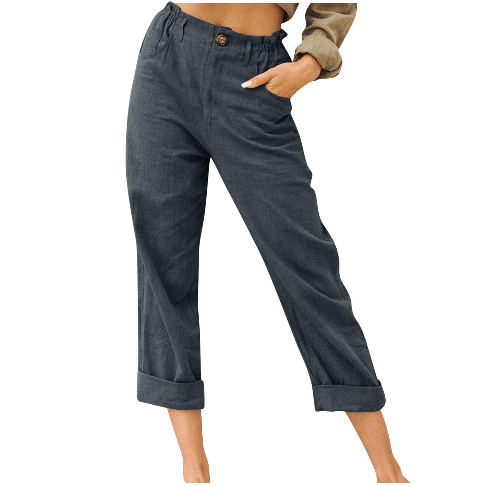Lastesso Women's Linen Pants - High Waist Straight Leg Summer Capris | Vintage Cotton Linen Lounge Pants for Women | Casual, Travel & Home Wear | Prime Clearance Deal