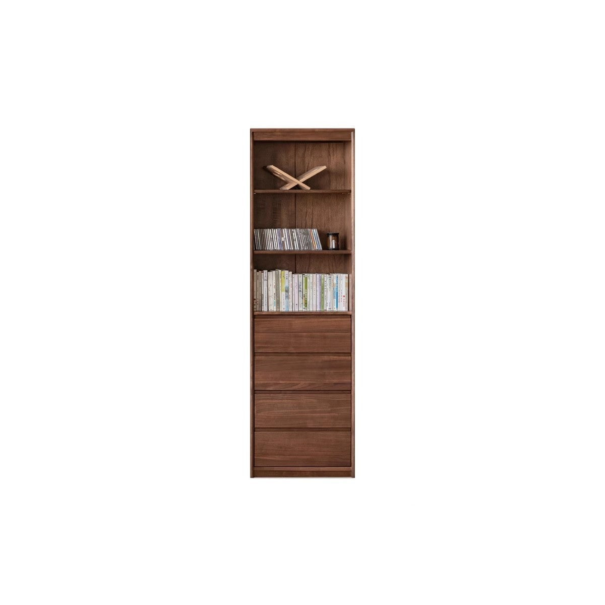 Solid Black Walnut Wood Bookcase with Glass Doors - Stylish Display & Storage Cabinet for Living Room, Office, or Library