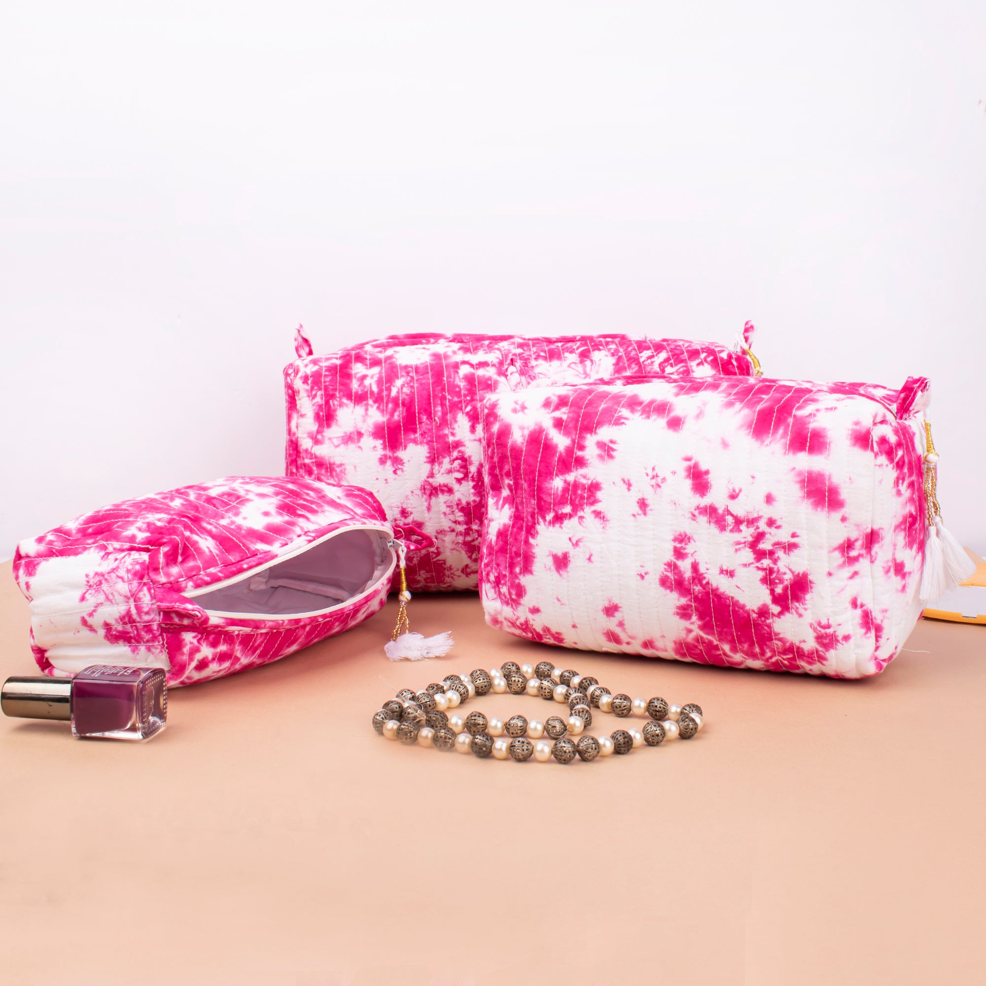 Eco-Friendly Travel Toiletry Bag for Women - Handmade Quilted Makeup Pouch with Zipper, Sustainable Wash Bag & Vanity Organizer - Perfect for Vacation, Gym, and Business Trips