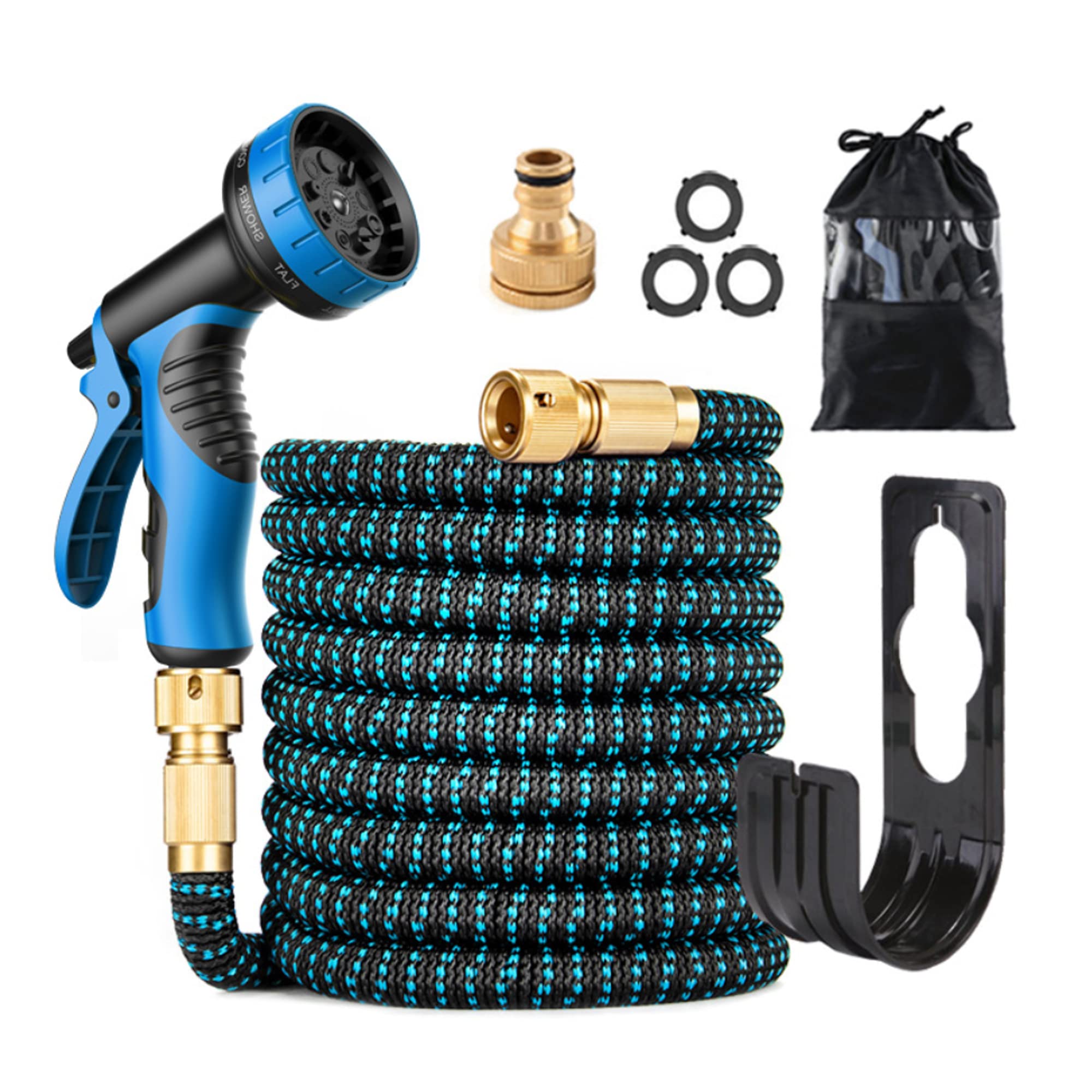 8 Function Nozzle Expandable Garden Hose - 50FT Lightweight & Kink-Free with 3/4