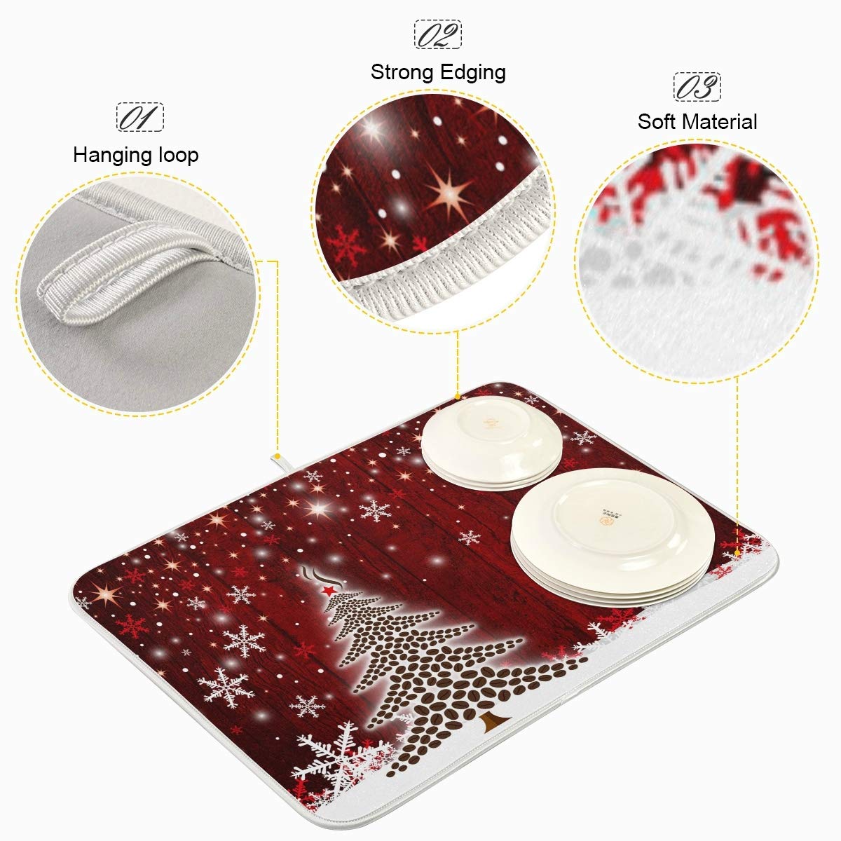 Christmas Tree Dish Drying Mat - Absorbent Microfiber Kitchen Pad (16x18