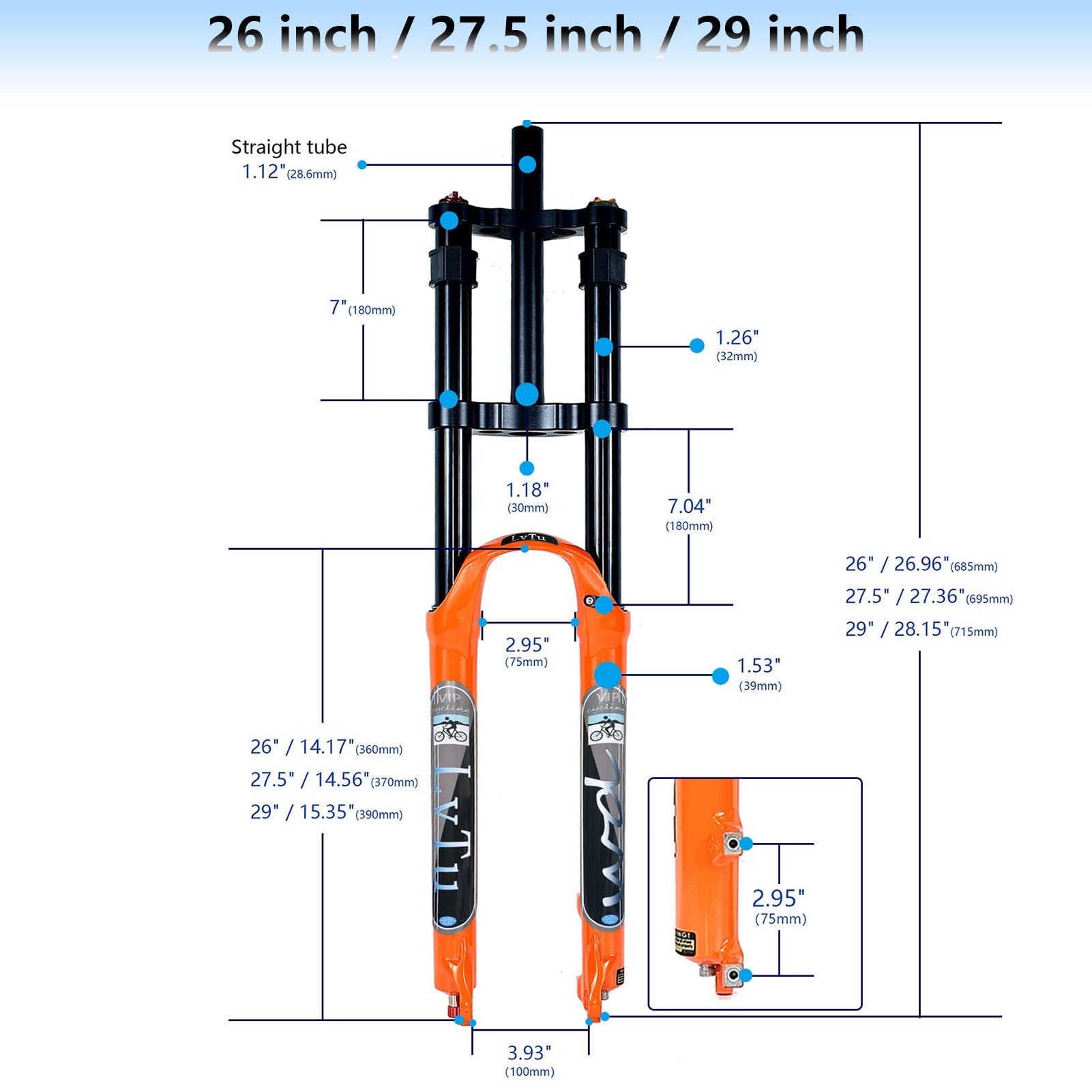 **26/27.5/29 Inch Bike Front Fork - 180mm Travel Air DH Downhill Suspension Forks with Straight Tube, Shock Absorber & Rebound Adjust (Orange, 29 in) - Perfect for Mountain Biking, Trail Riding & Downhill Racing**