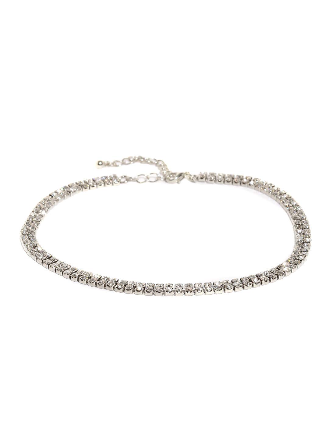 OOMPH Silver Tone Delicate Stone Choker Necklace for Women & Girls - Elegant Fashion Jewelry for Parties, Date Nights & Special Occasions