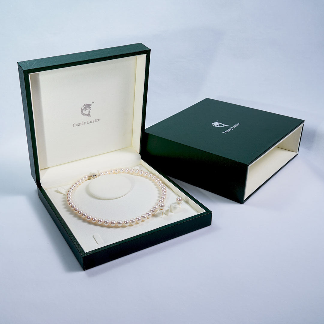 18K Gold HANADAMA Akoya Pearl Necklace - AAA Grade Aurora Luster - Elegant Jewelry Gift for Women (Wedding, Anniversary, Party)