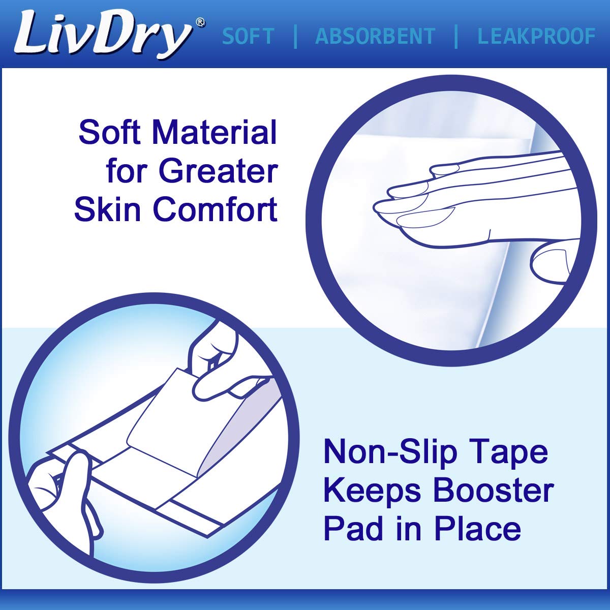 LivDry Incontinence Booster Pads for Adults - 160 Count Disposable Absorbent Pads for Women & Men | Extra Soft & Comfortable | Works with Adult Diapers | Ideal for Overnight Protection, Travel & Daily Use