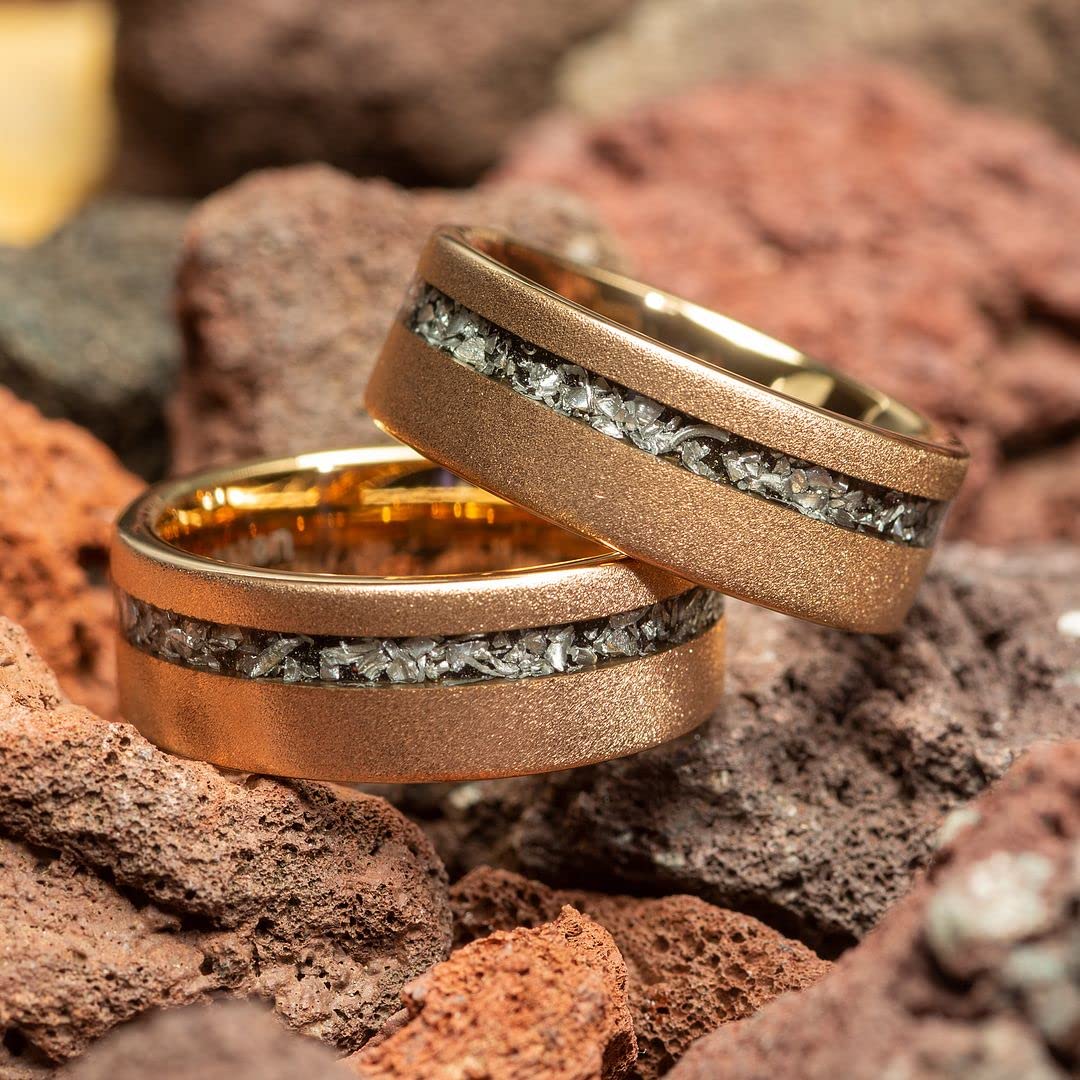 Meteorite Men's Wedding Ring - Sandblasted Rose Gold Tungsten Band, 8mm Comfort Fit for Men - Perfect for Weddings, Anniversaries & Special Occasions