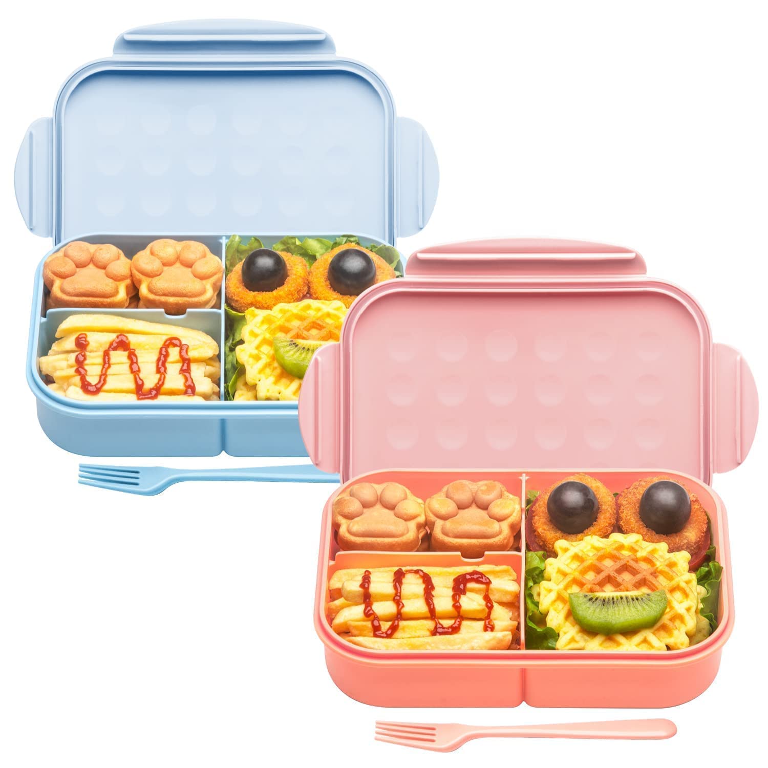 **MISS BIG Bento Box for Kids - Leak Proof Lunch Box, BPA-Free & Chemical Dye-Free, Microwave & Dishwasher Safe (Light Pink & Blue) - Perfect for School, Picnics & Travel**