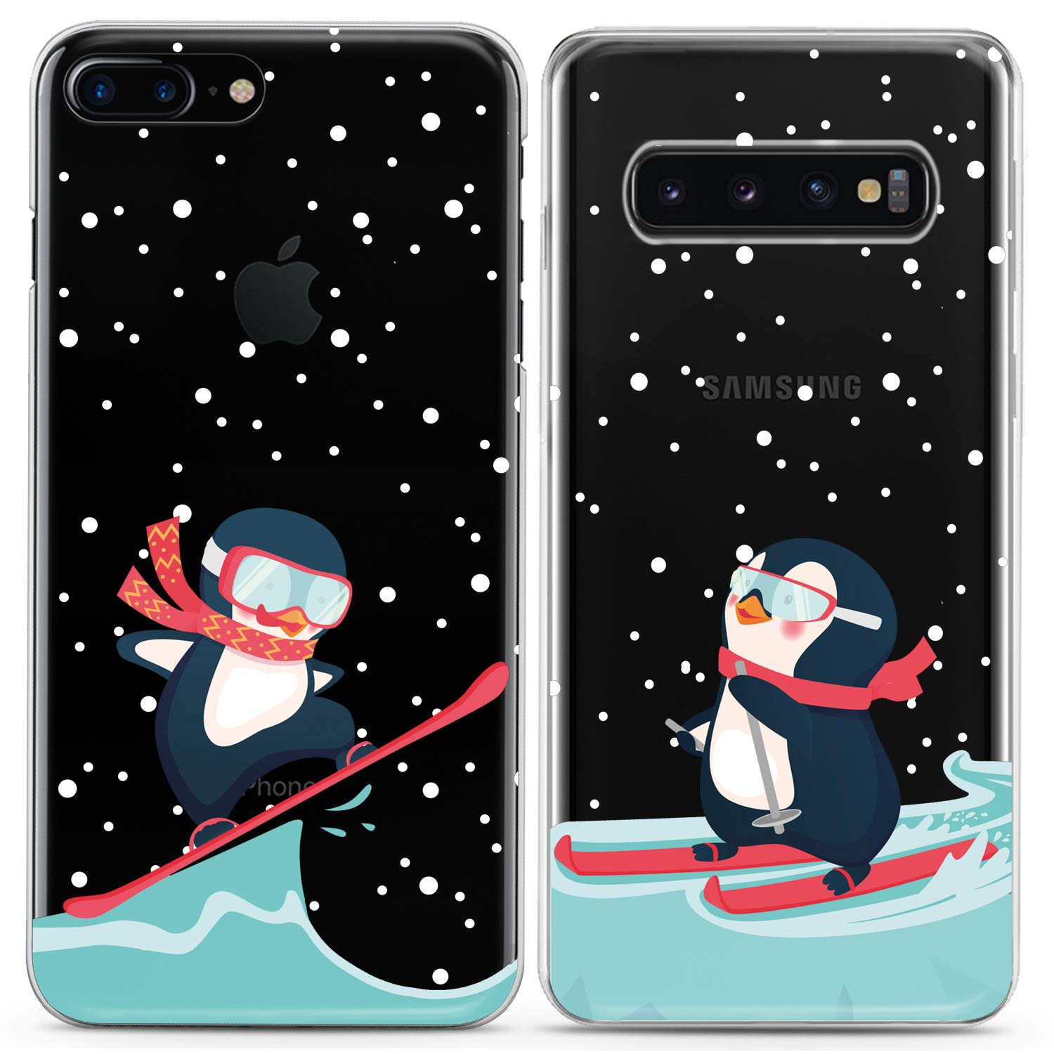 Matching Cute Penguin Winter Couple Phone Cases for iPhone 16/15/14/13/12/11 Pro Max/Mini/Xs/X/8 Plus/7/Xr/10/SE/5 - Snow Christmas Silicone Cover for Girlfriend BFF Couples Gift | Perfect for Anniversary, Valentine's Day & Winter Holidays