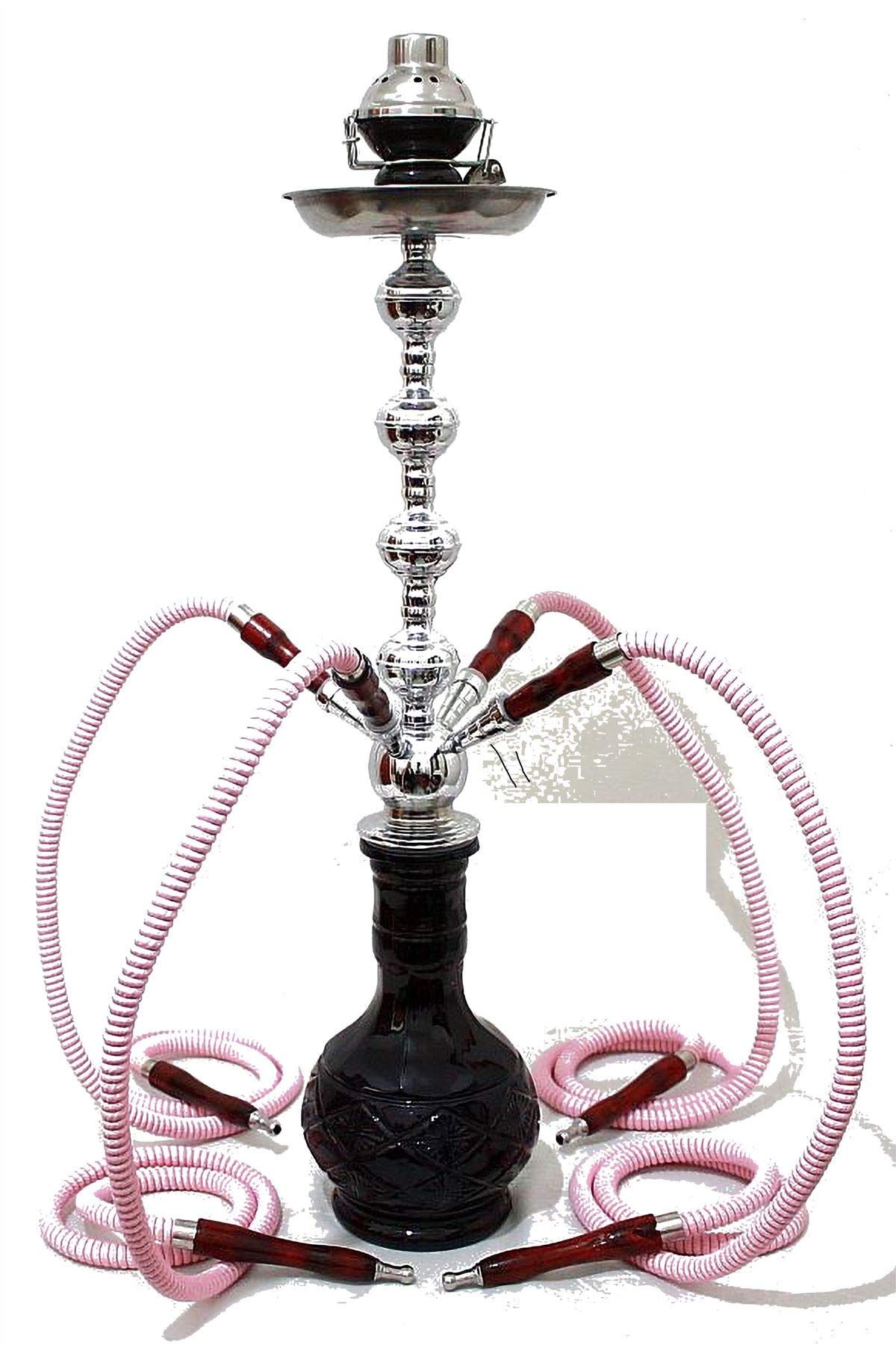 Premium 4-Hose Pink Luxury Shisha Hookah Set - Tobacco & Nicotine Free with Wind Cover - Perfect for Parties, Lounges & Social Gatherings