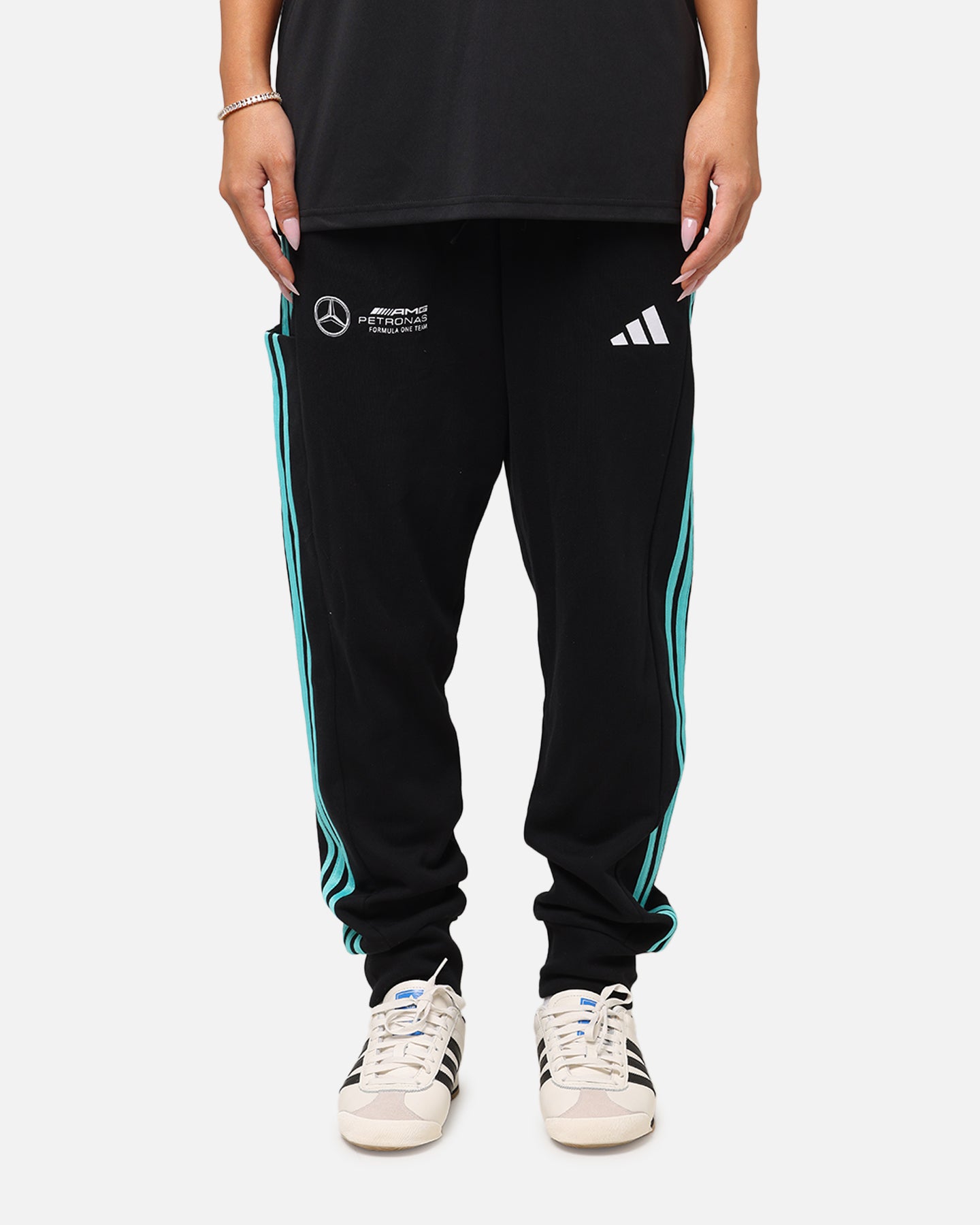 Adidas x Mercedes AMG Petronas Formula One F1 DNA Joggers for Men - Black/White Running Pants for Gym, Workout & Casual Wear
