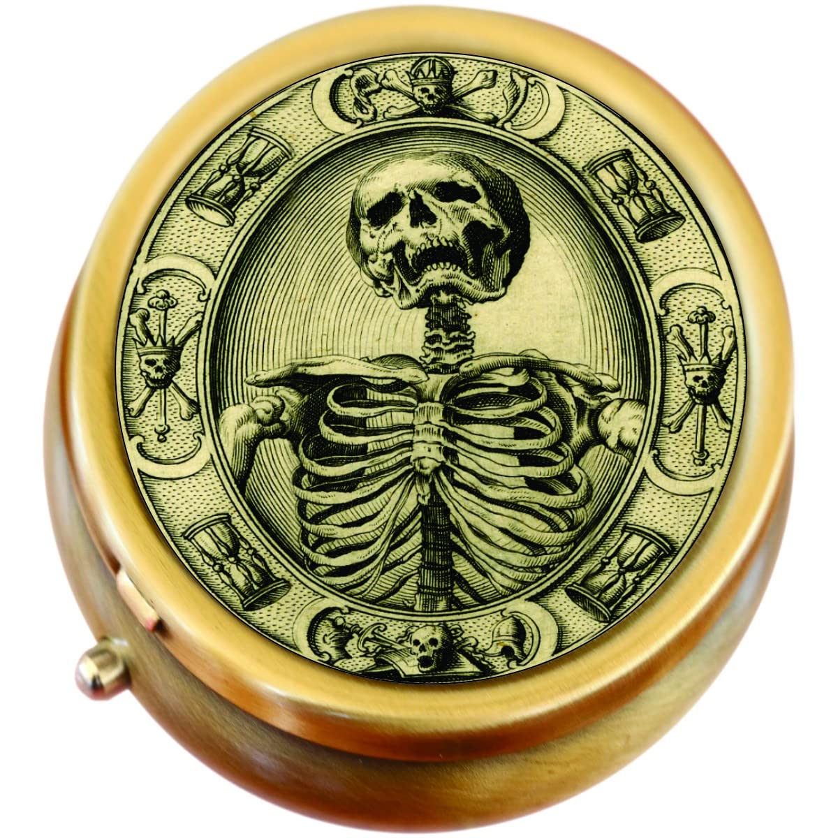 Vintage Skeleton Brass Pill Box - Antique Style Compact Case for Medication Storage - Perfect for Travel, Home Use & Collectors