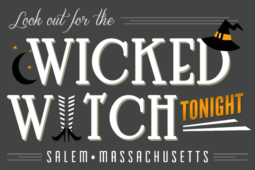 Salem Massachusetts Wicked Witch 24x36 Signed Art Print - Vintage Wall Decor Poster for Halloween, Gothic Home & Office Decor