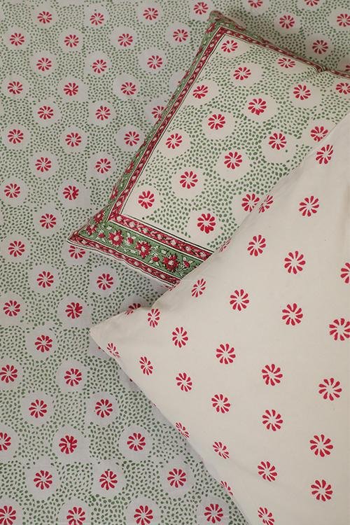 Floral Dreams Handblock Printed Cotton Bedsheet - 100% Pure Cotton Queen Size Bed Sheet Set with Traditional Indian Block Print Design | Perfect for Bohemian Bedroom Decor, Guest Room & Cozy Home Styling