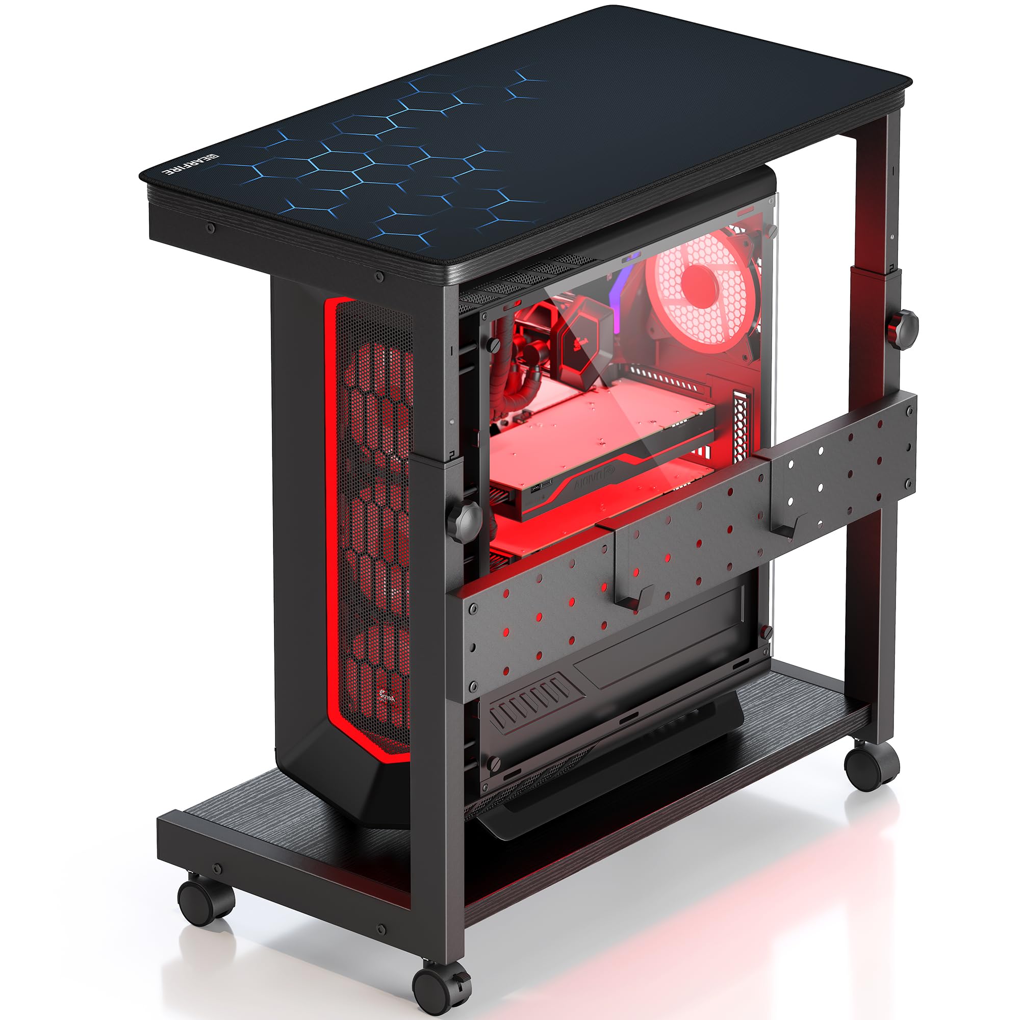 Bearfire Adjustable 2-Tier Computer Tower Stand with Wheels - Under Desk CPU Holder Cart, Mobile PC Stand for Home Office & Gaming Setup - Ergonomic Laptop Standing Desk Accessory (Black) - Perfect for Small Spaces & Cable Management