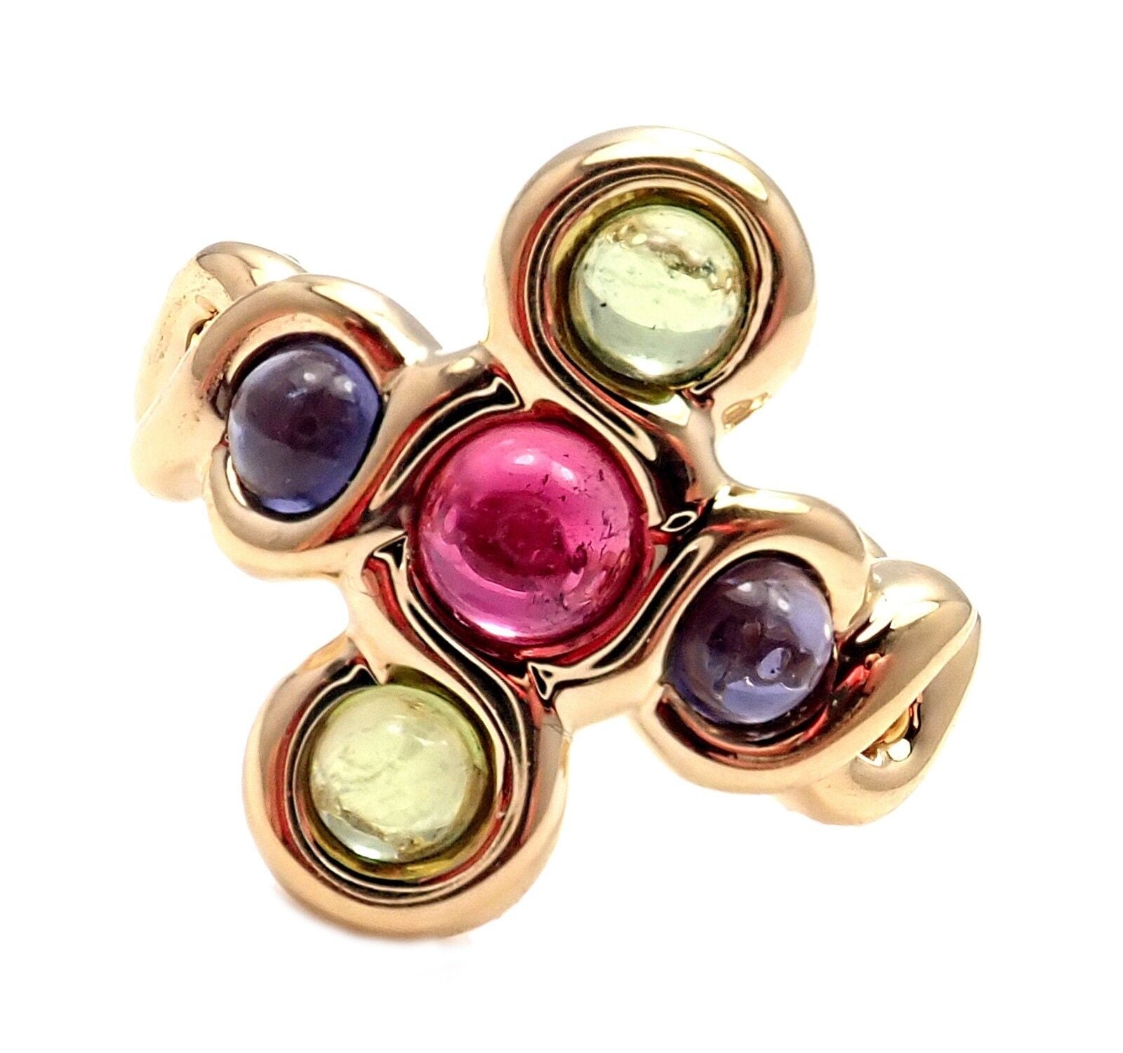 Authentic Chanel 18k Yellow Gold Pink Green Tourmaline Ring Size 4.5 - Luxury Jewelry for Women, Perfect for Weddings, Anniversaries & Special Occasions