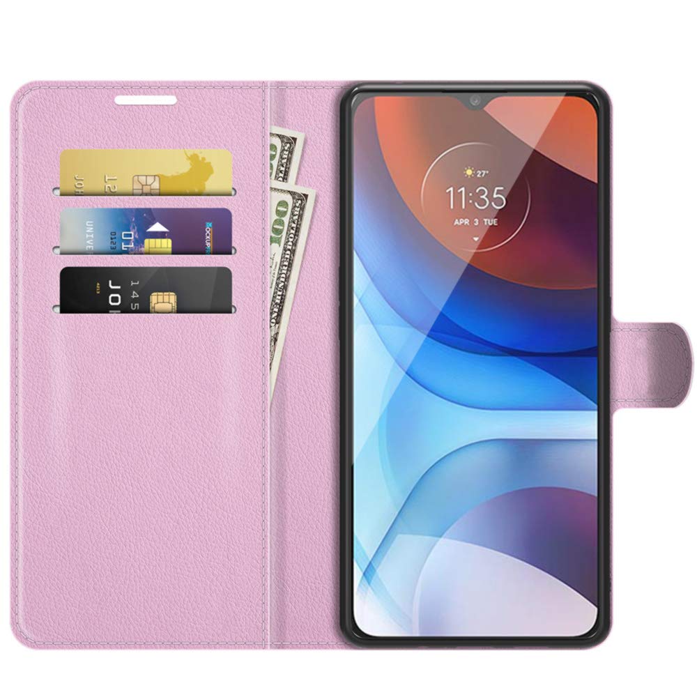 Premium Magnetic PU Leather Wallet Case for Motorola Moto Edge+ / Edge Plus 2020 - Shockproof Flip Folio Cover with Card Slots, Kickstand & TPU Inner Shell (Pink) | Perfect for Business, Travel & Daily Protection