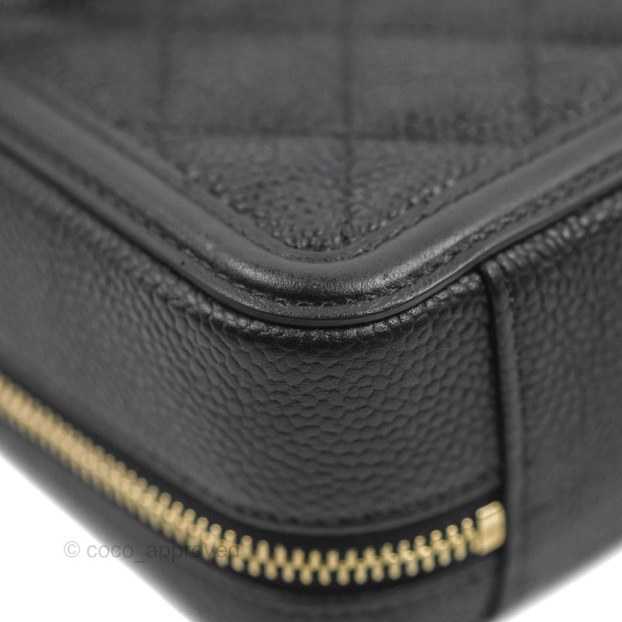 Chanel CC Filigree Vanity Clutch With Chain - Caviar Black Leather & Aged Gold Hardware - Luxury Evening Bag for Women, Perfect for Parties, Weddings & Special Occasions