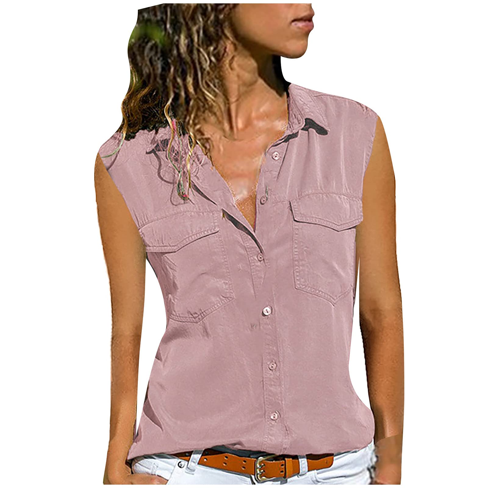 Women's Casual Sleeveless Tank Tops - 2022 Summer Loose Fit Lapel Henley Shirts for Workout, Yoga & Everyday Wear