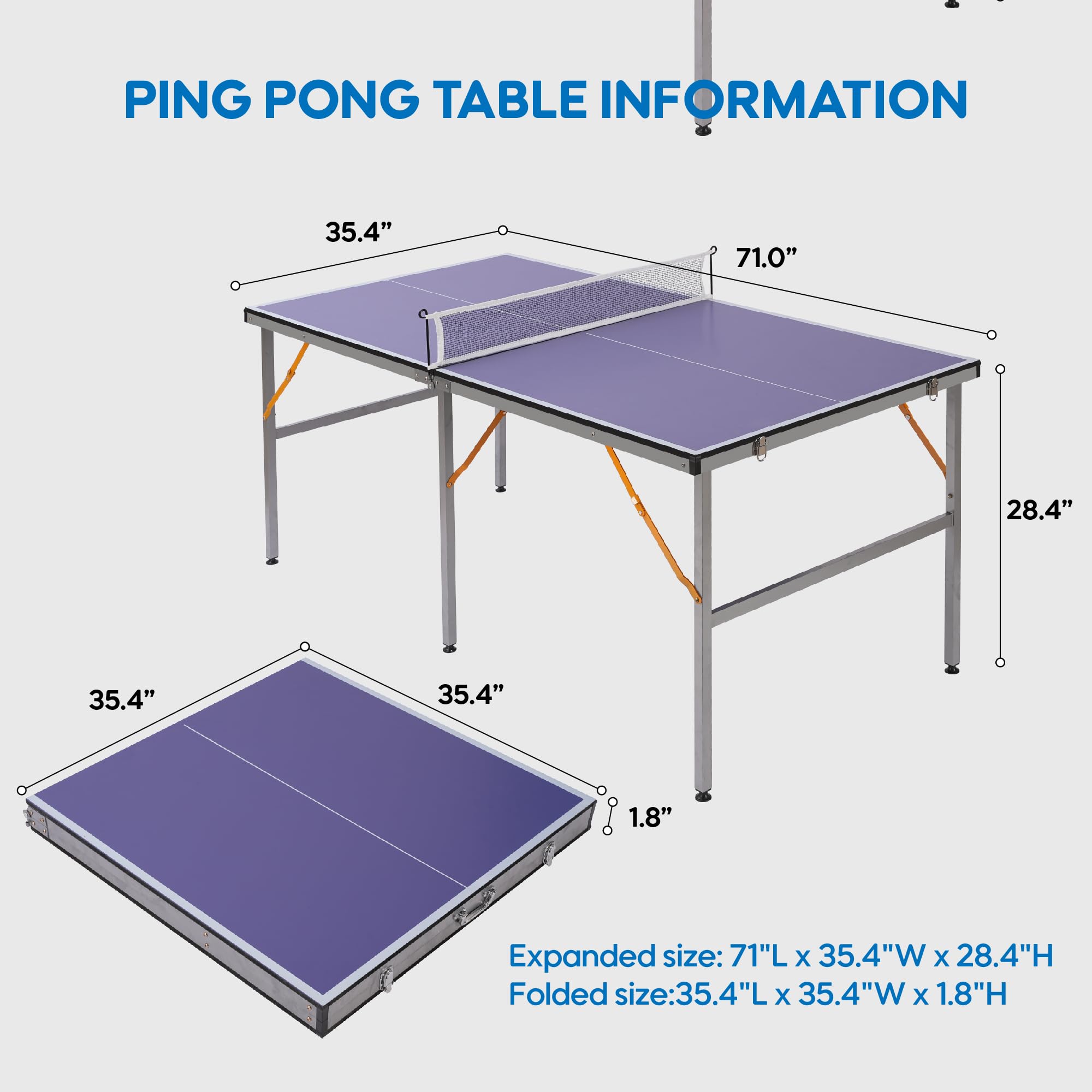 6-Foot Mid-Size Ping Pong Table Set - Heavy Duty Aluminum Frame Indoor/Outdoor Table Tennis Game with Net - Foldable Portable Design for Small Spaces - Perfect for Backyard, Garden, Garage & Game Room Fun