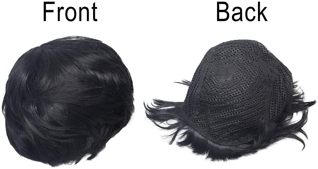 VTMS Easy Attach & Remove Full Head Hair Wigs for Men & Boys - Natural Black/Brown (1 Pack) - Perfect for Cosplay, Costumes & Daily Wear