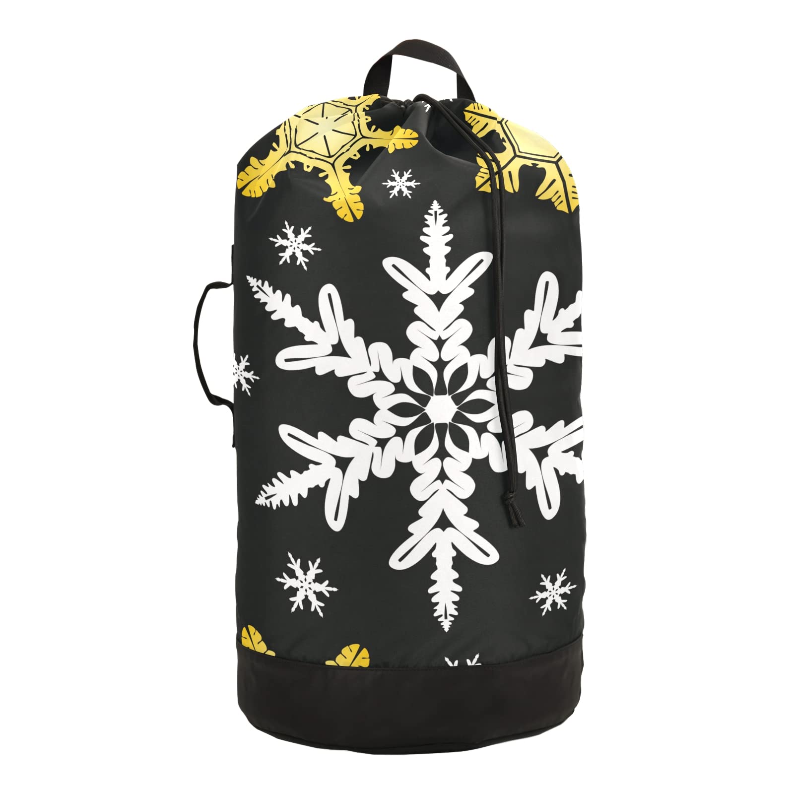 Snowflake Pattern Laundry Backpack with Drawstring Closure - Waterproof Travel Laundry Bag for College, Gym, Apartment & Laundromat - Portable Clothes Hamper for Camping, Dorm & Vacation