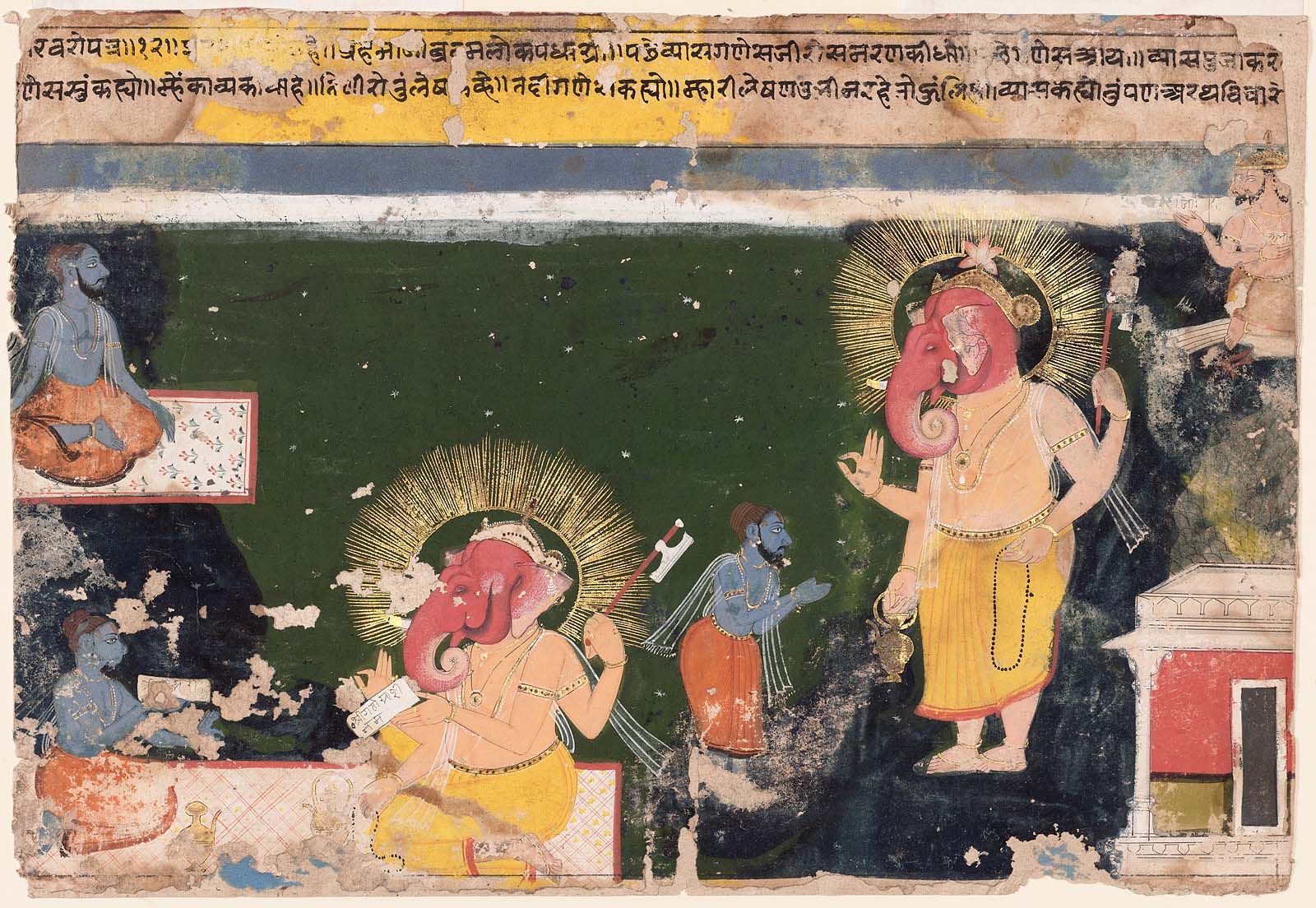 Ganesha Writing the Mahabharata Statue - Hindu God of Wisdom Sculpture - Vyasa Dictating Epic Story - Spiritual Home Decor & Meditation Altar Piece