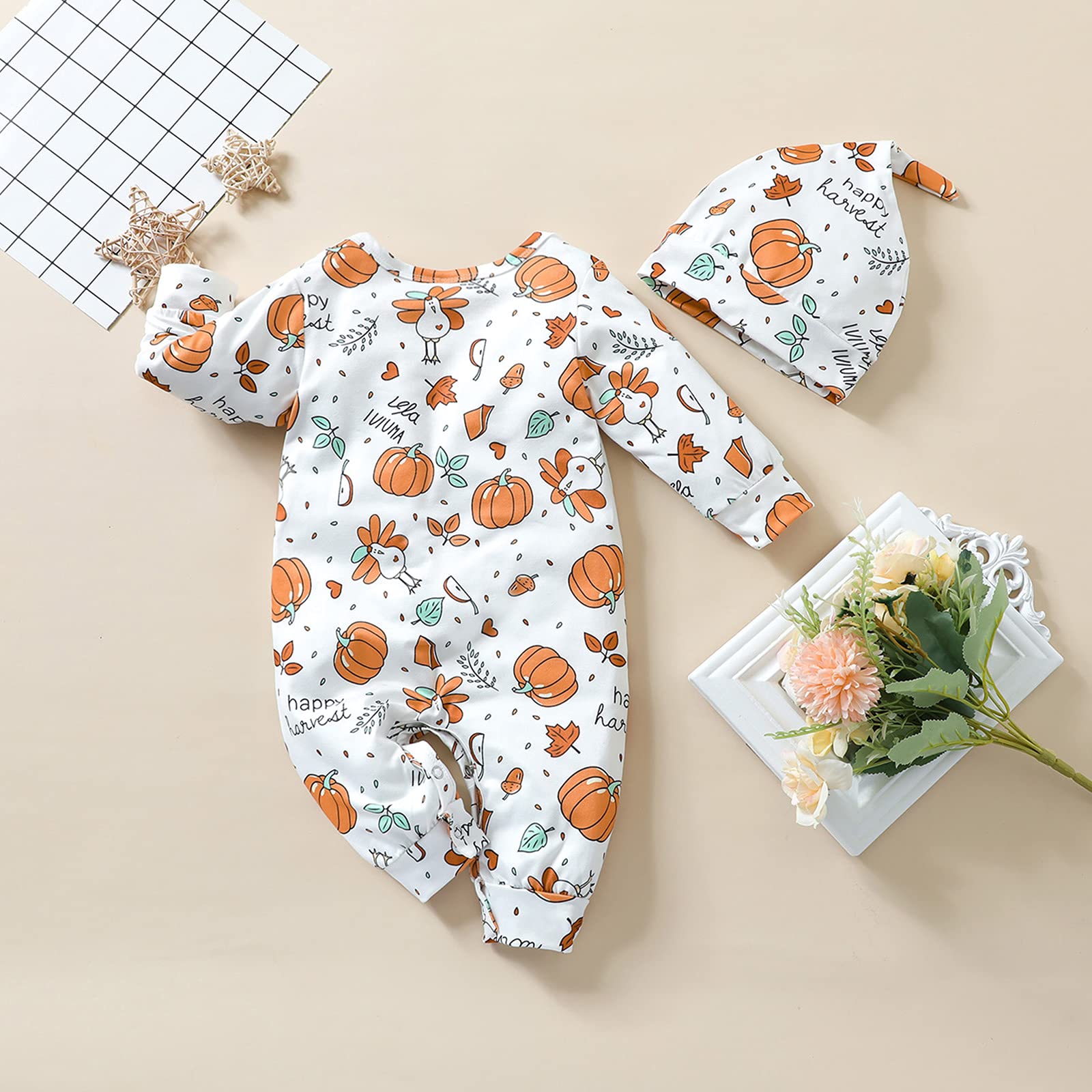Thorn Tree Unisex Baby Romper Set - Long Sleeve Jumpsuit & Hat 2-Piece Outfit for Newborns | Halloween Costume, Photoshoot & Everyday Wear