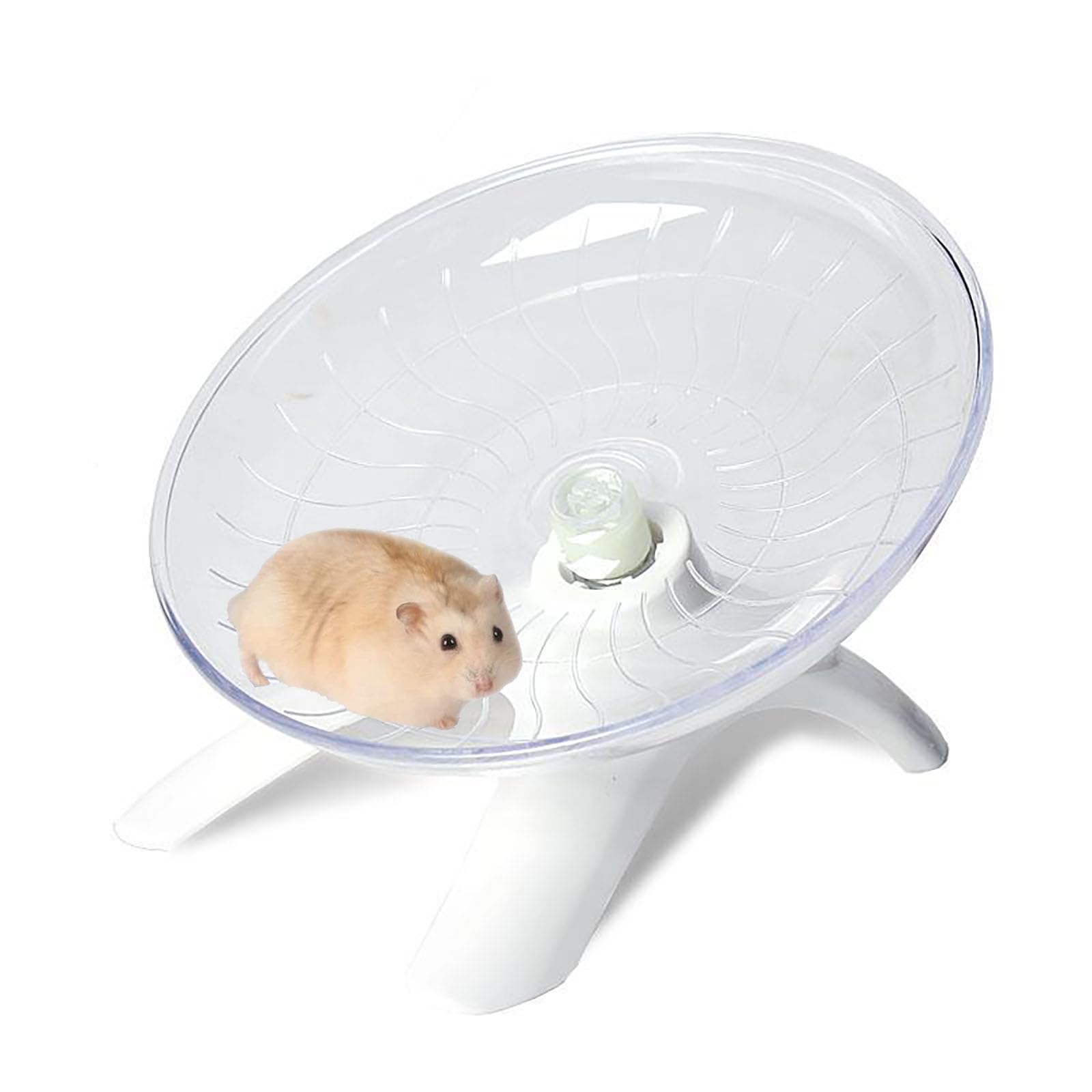 Super-Silent Flying Saucer Hamster Wheel - Non-Slip Plastic Exercise Wheel for Small Pets like Hamsters, Mice & Gerbils - Ultra Quiet & Stable Design - Perfect for Nighttime Play in Cages (White)