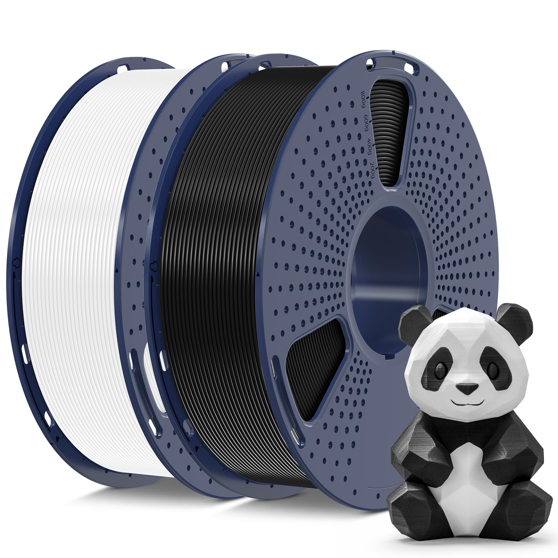 SUNLU PLA Plus 3D Printer Filament 1.75mm 2KG (1kg x 2 Spools) - High Precision +/-0.02mm, Neatly Wound for Smooth Printing - Black & White Bundle - Ideal for FDM 3D Printers, DIY Projects, Prototyping & Home Decor