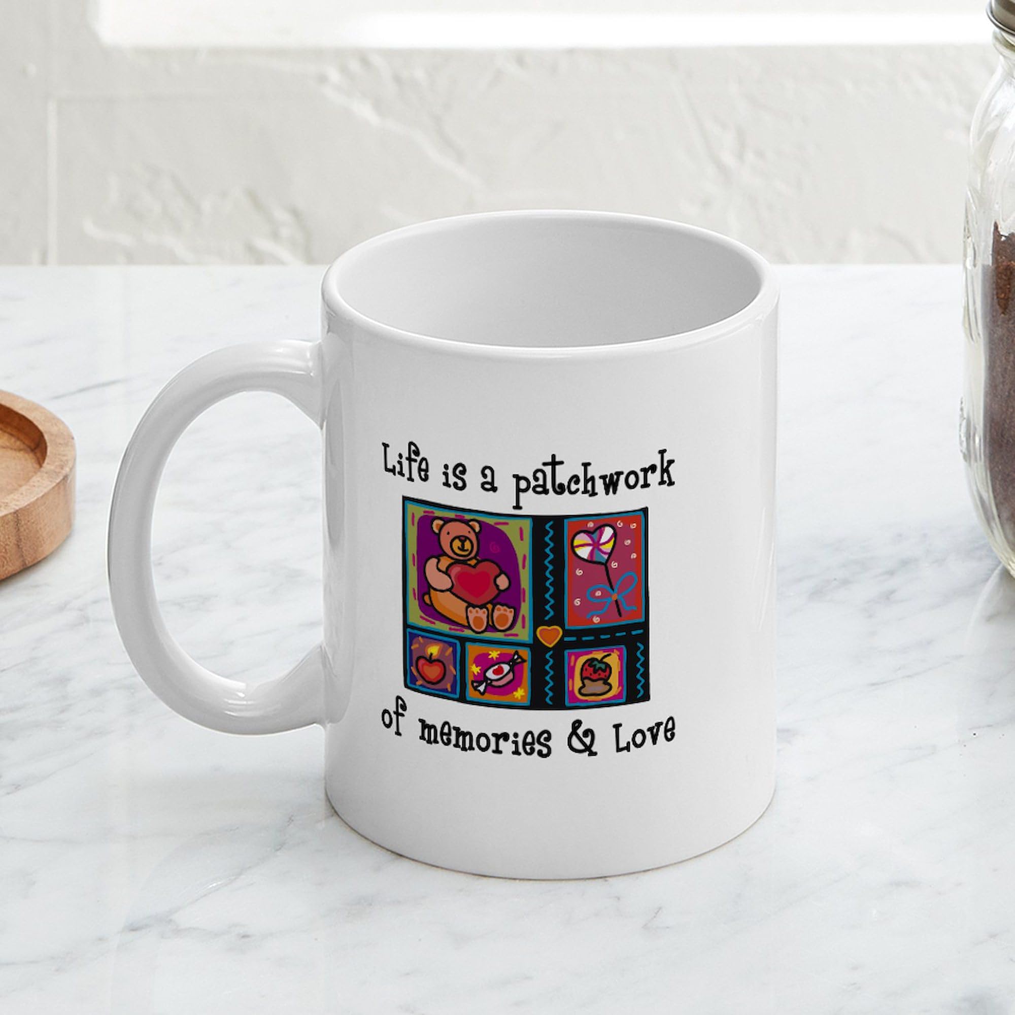 Life Is A Patchwork Quilt 11 oz Ceramic Coffee Mug (325ml) - Inspirational Quote Mug for Tea & Hot Drinks - Perfect Gift for Quilters, Crafters & Coffee Lovers at Home or Office