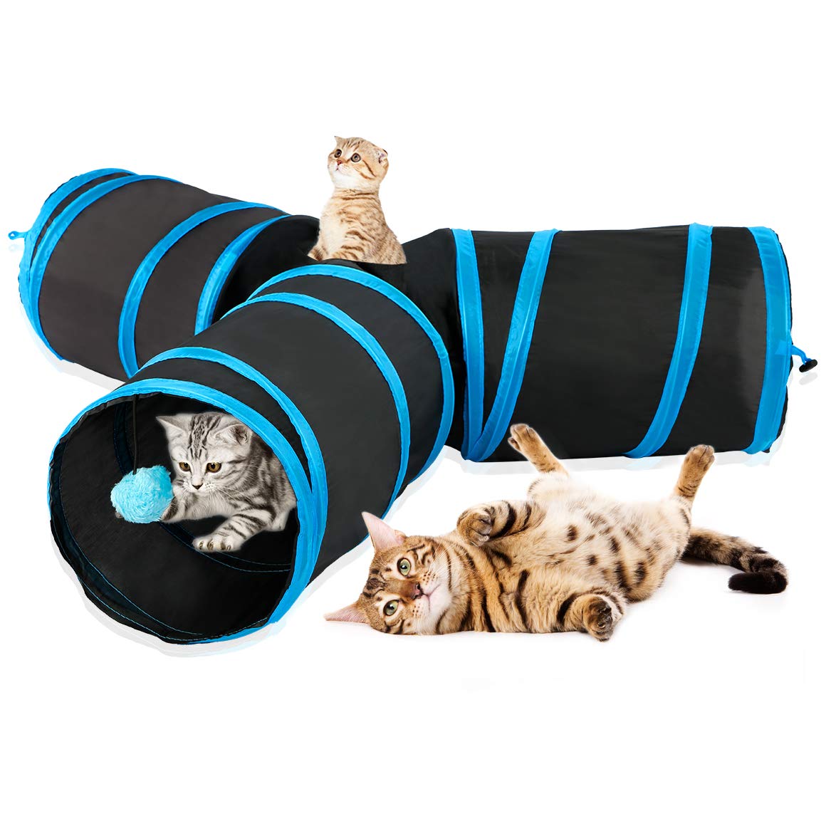 Collapsible 3-Way Cat Tunnel for Indoor Cats - Interactive Pet Toy with Peek Holes & Ball - Fun Play Tube for Kittens & Puppies (Great for Hide & Seek, Exercise & Boredom Relief)