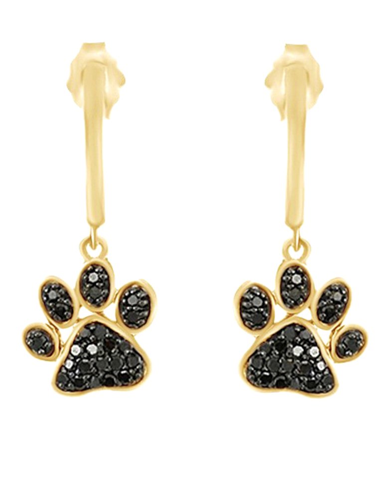 Sterling Silver Black Natural Diamond Dog Paw Earrings (3/8 cttw) - Perfect Pet Lover Gift for Women, Trendy Animal Jewelry for Everyday Wear & Special Occasions
