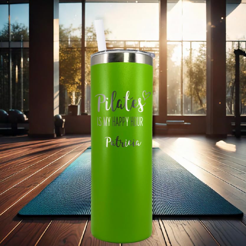 Personalized Pilates Tumbler 20oz - Laser Engraved Stainless Steel Vacuum Insulated Water Bottle with Lid & Straw - Perfect Gift for Pilates Lovers & Instructors - Great for Yoga Studio, Gym Workouts and Fitness Classes
