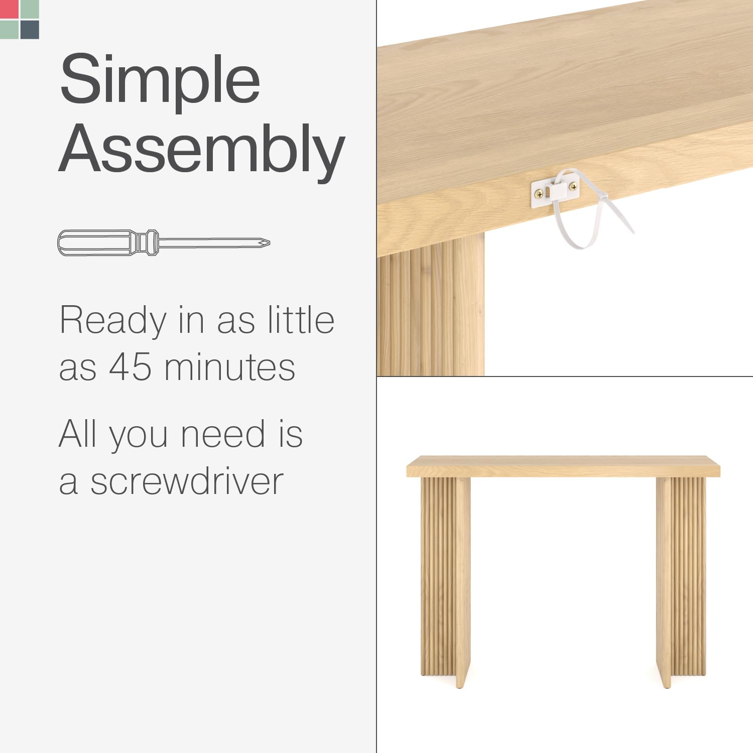 Modern Fluted Console Table - Solid Wood Narrow Entryway Table for Small Spaces - Natural Oak Living Room Furniture - Perfect for Hallway, Foyer & Apartment Decor