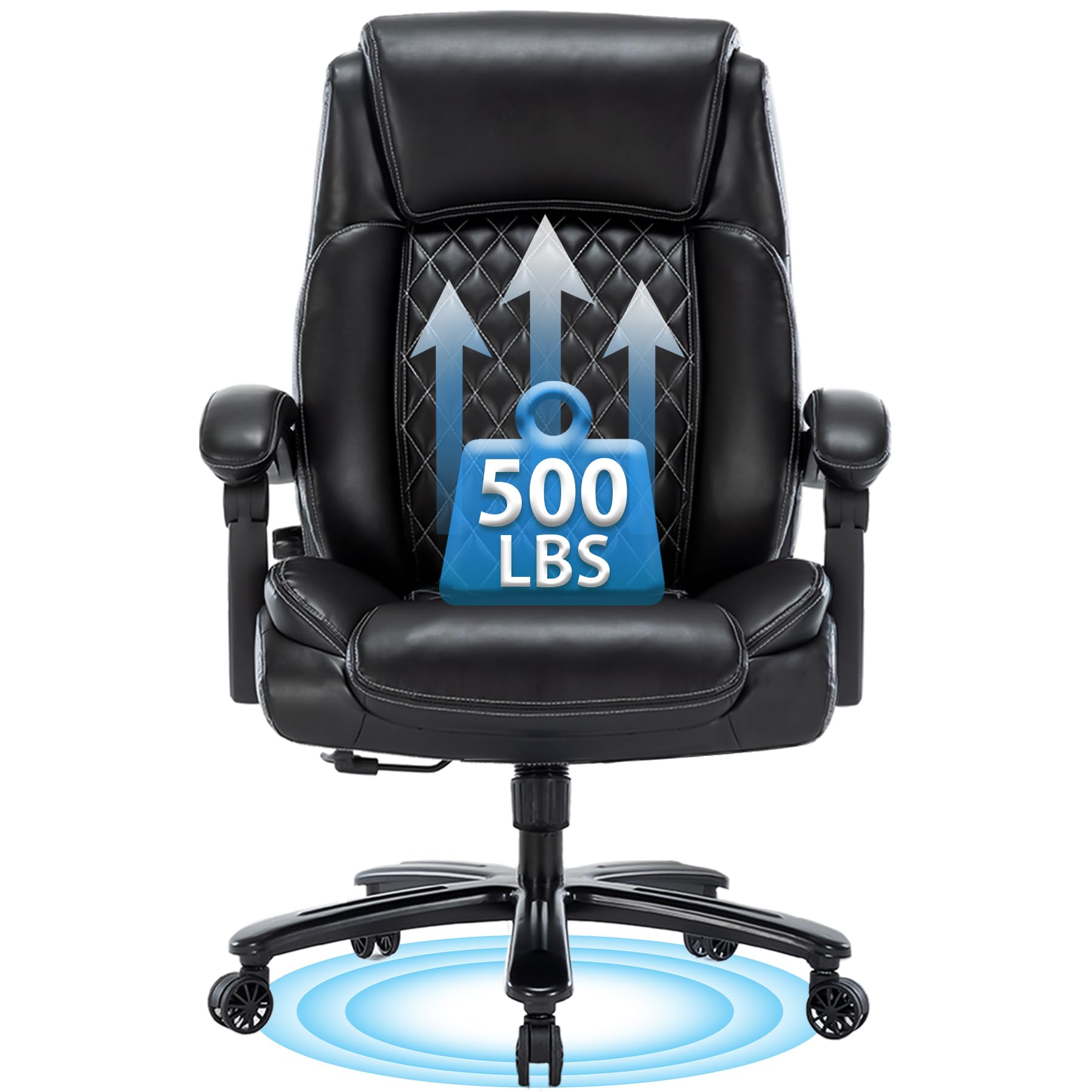 Premium Big and Tall Office Chair 500LBS Capacity - Heavy Duty Executive Leather Chair with Wide Seat & Lumbar Support - Ergonomic Computer Desk Chair for Home Office (Black) - Perfect for Large Professionals, Gamers & Long Work Sessions