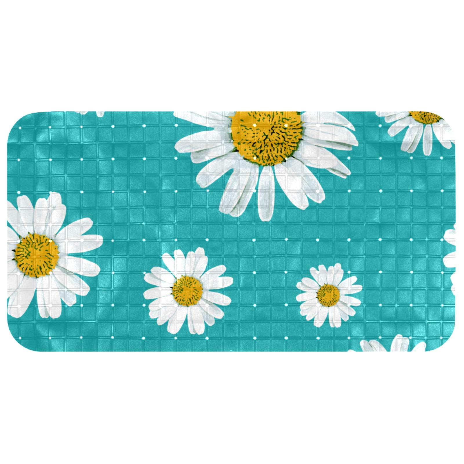 Non-Slip Shower Mat with Daisy Print - 26.9x14.7 Inch Bath Mat for Adults & Kids - Smooth Surface Tub Mat for Bathroom Safety - Perfect for Showers, Bathtubs and Wet Floors