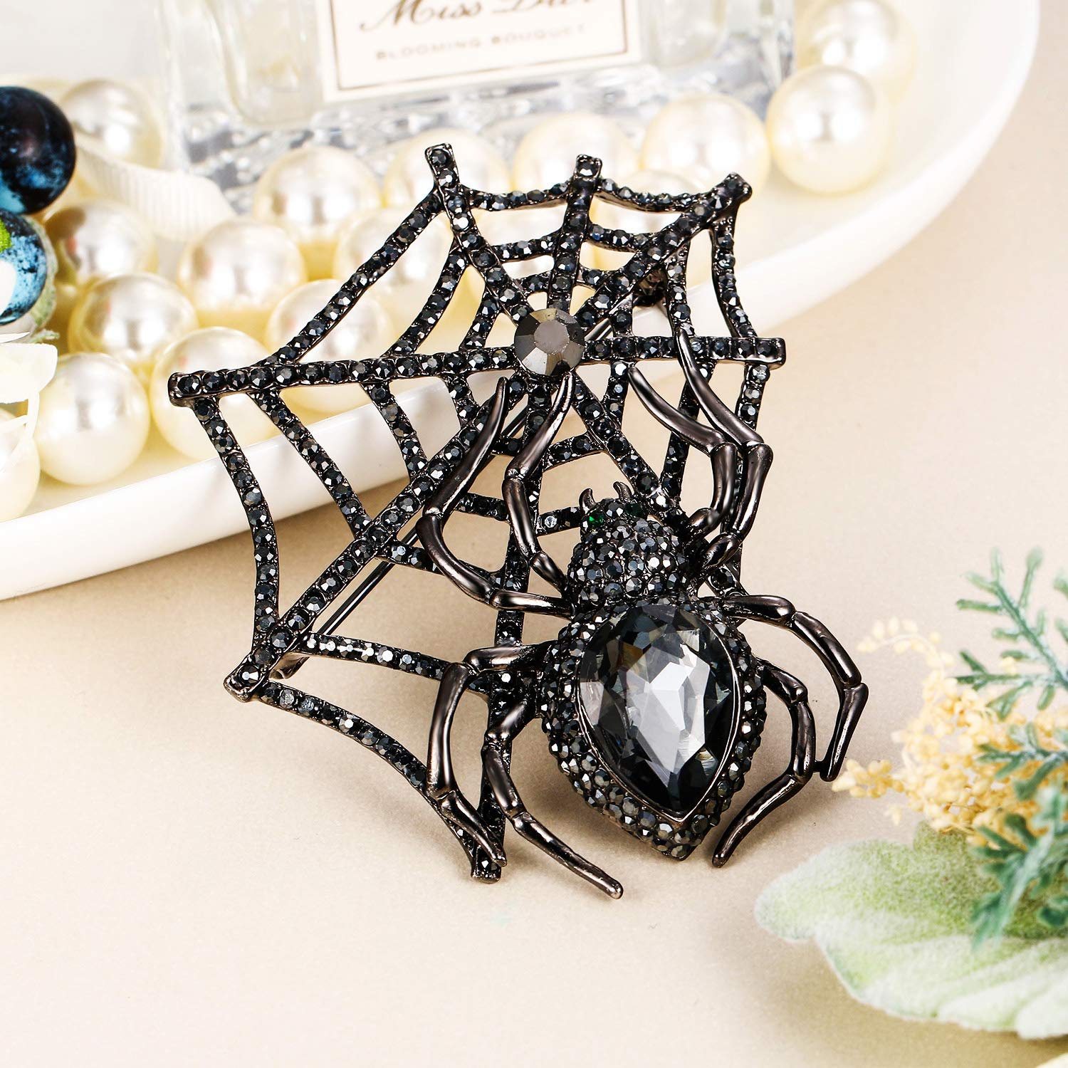 EVER FAITH Austrian Crystal Halloween Gothic Style Spider Web Teardrop Brooch Pin - Elegant Gothic Jewelry for Halloween Costume, Party Accessories & Witch Outfits