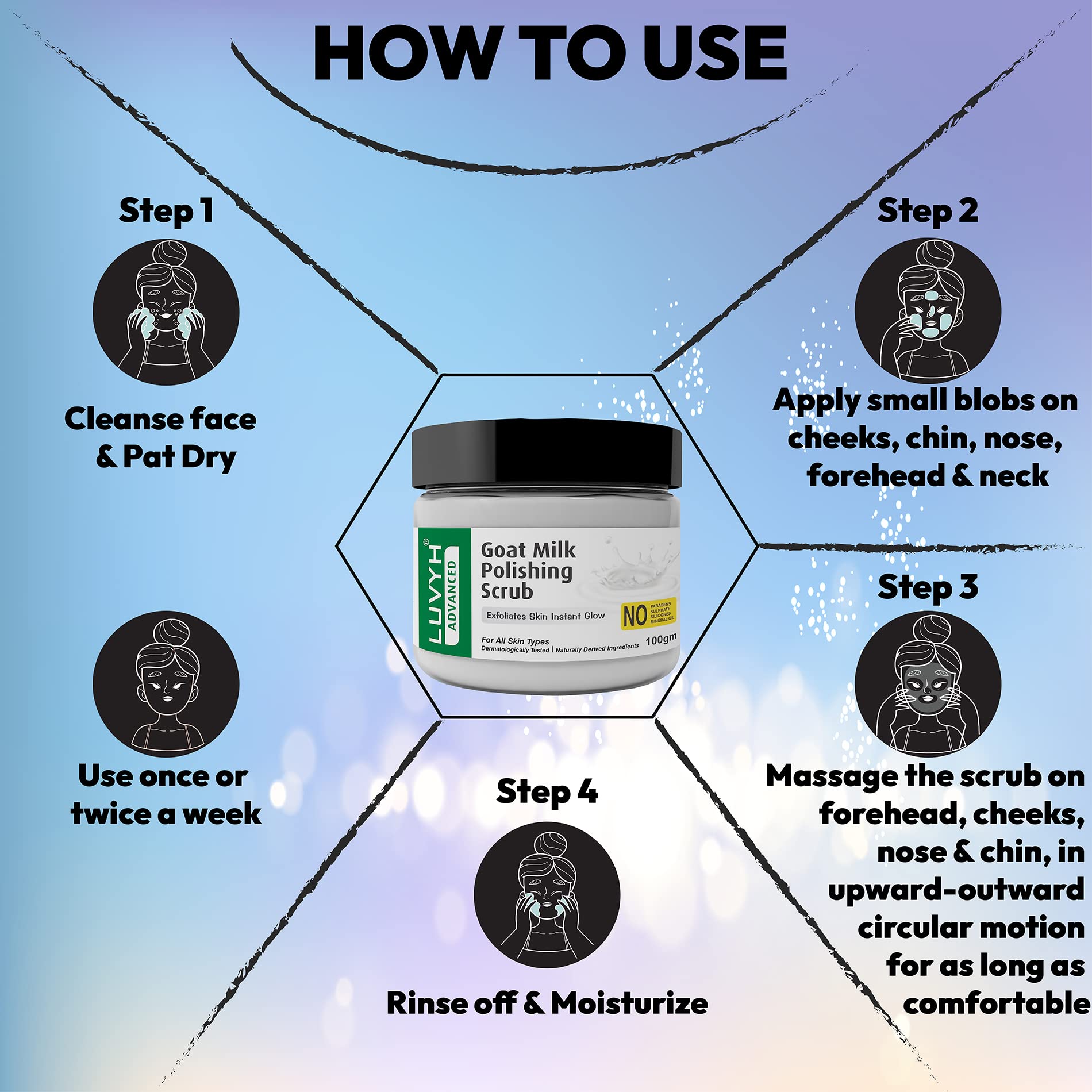 Luvyh Goat Milk Face Scrub - Exfoliating & Brightening Facial Treatment for All Skin Types | Tan Removal, Whitening & Rejuvenating | 100g | Perfect for Daily Skincare Routine & Spa Days