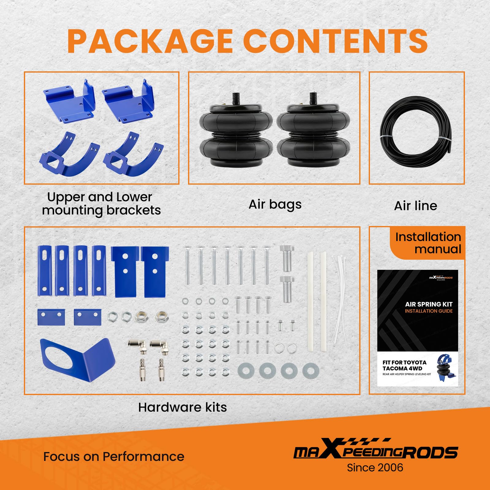 maXpeedingrods 5000 lbs Rear Air Suspension Bags Kit for Toyota Tacoma 2WD/4WD/Pre-Runner (2005-2023) - Heavy Duty Air Helper Spring Kit for Improved Load Support & Towing - Perfect for Off-Roading, Hauling & Towing Applications